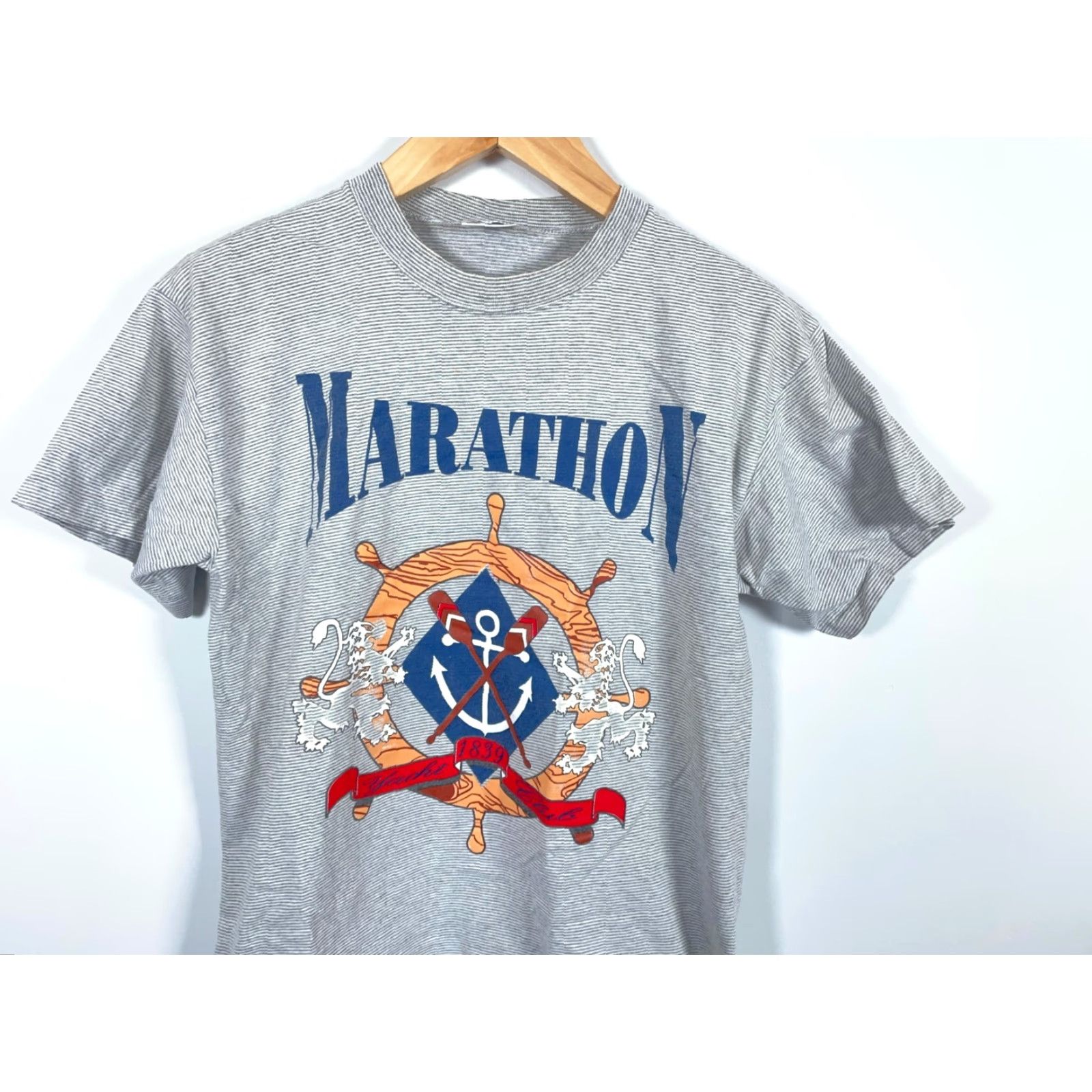 Vintage VINTAGE Marathon Yacht Club T-Shirt Adult Large Gray Striped 90s Logo NMVL Size US L / EU 52-54 / 3 - 7 Thumbnail