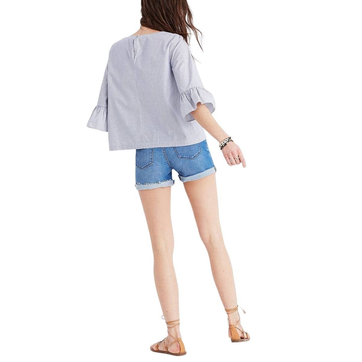 Madewell Madewell Striped Preppy Boho Bell Sleeve Cotton Top X-Small Size XS / US 0-2 / IT 36-38 - 3 Thumbnail