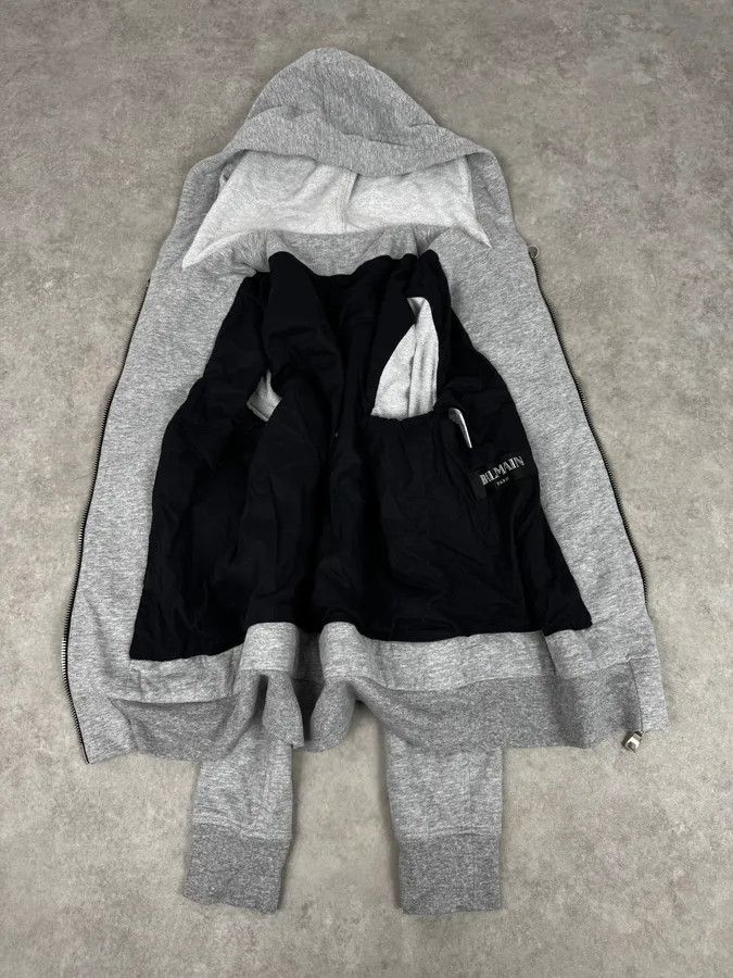 Balmain SS2019 Balmain Sample Grey & Black Horpist Leather Zip-Up Hooded Jacket Size US S / EU 44-46 / 1 - 9 Thumbnail