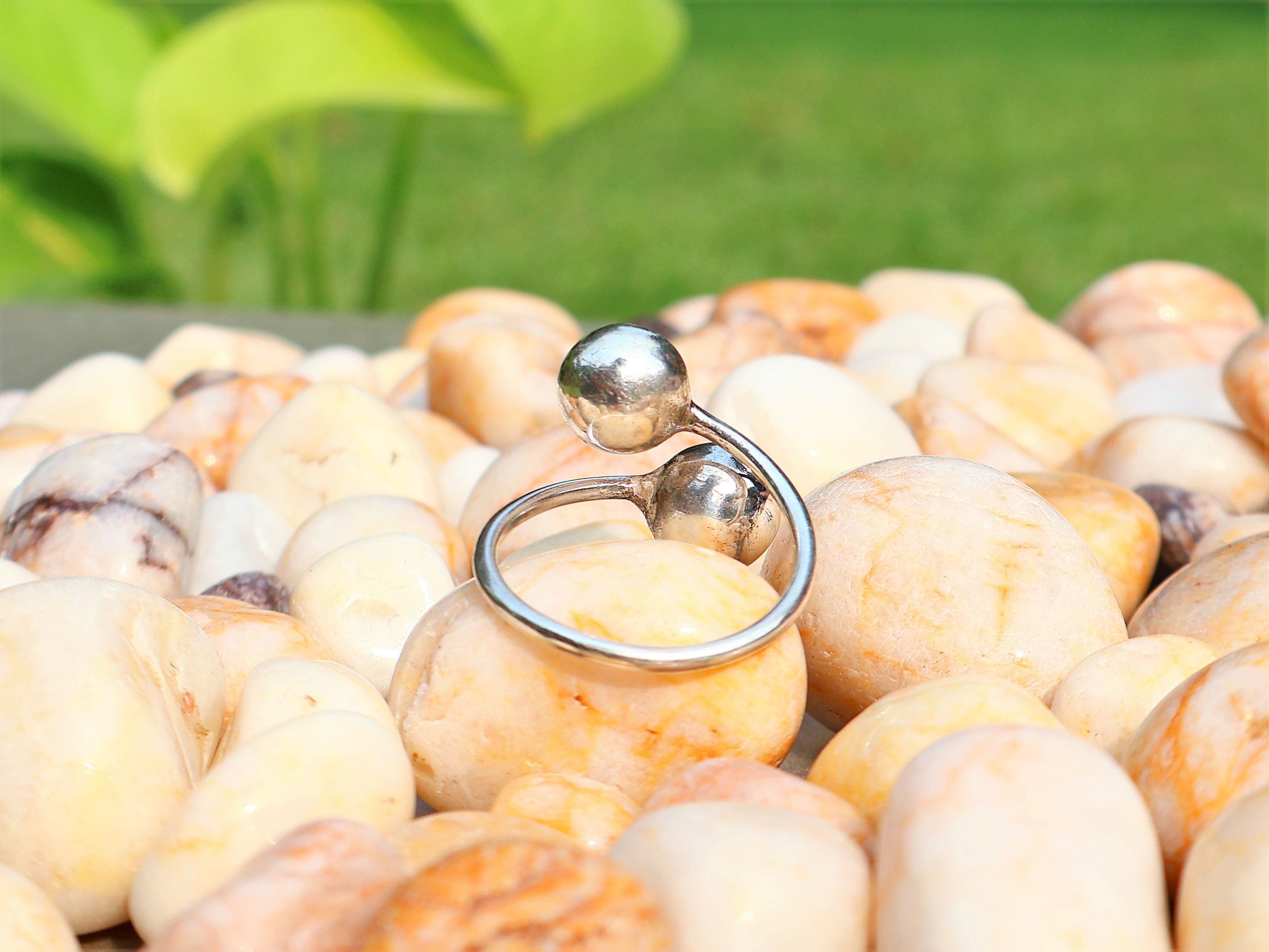 Handmade Double Ball Ring, Two Balls Ring, Ball Ring, Adjustable Ring Size ONE SIZE - 3 Thumbnail