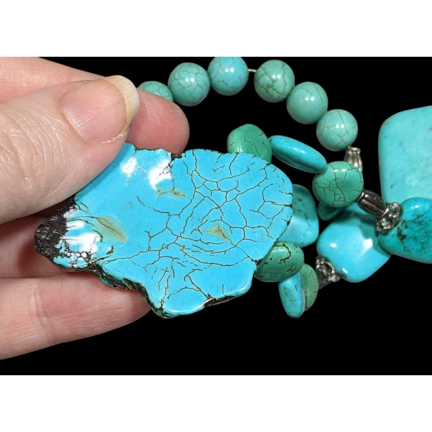 Other Vintage Handmade Chunky Turquoise Beaded Necklace With Silve Size ONE SIZE - 4 Thumbnail