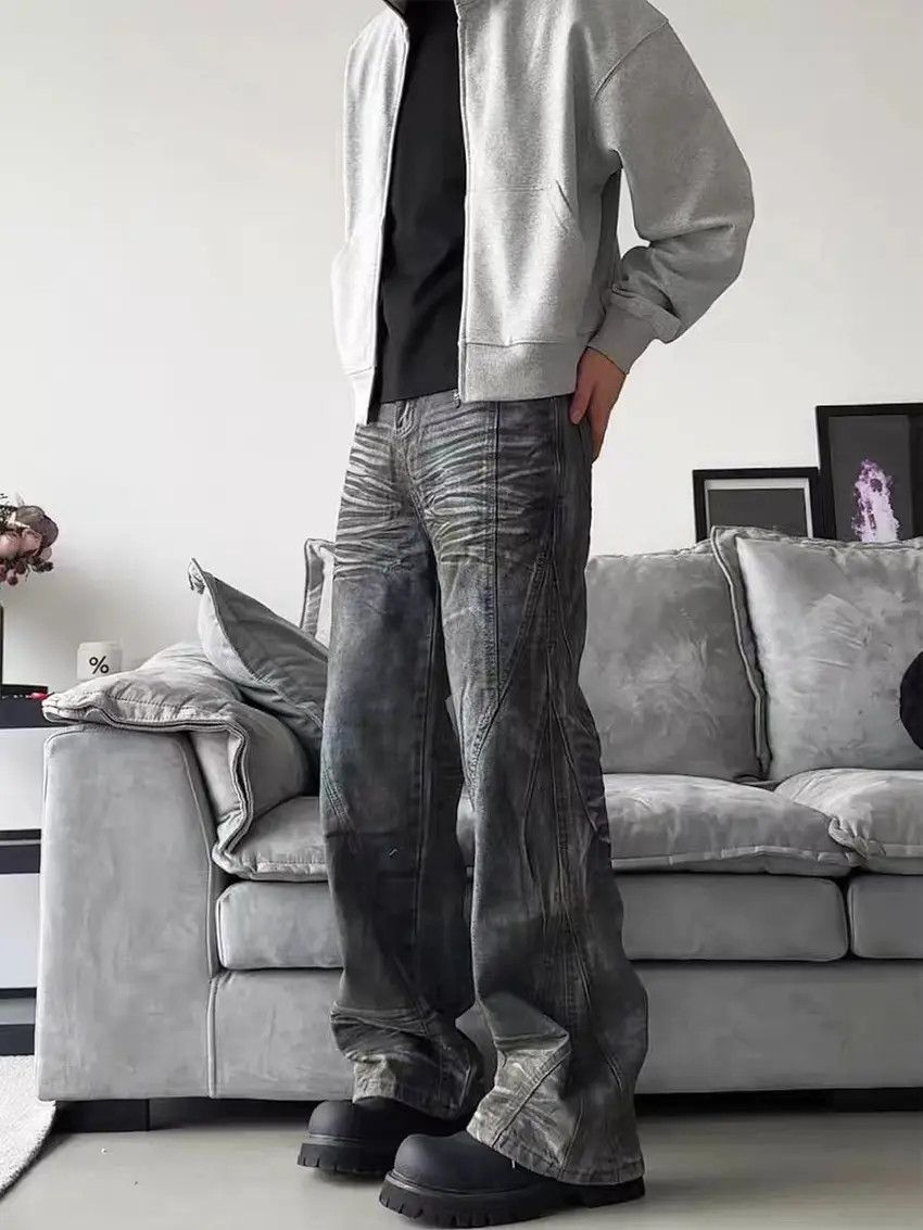 Designer × Japanese Brand Washed Vintage Dirty Dye Multi-Thread Denim Trousers Size US 34 / EU 50 - 2 Thumbnail