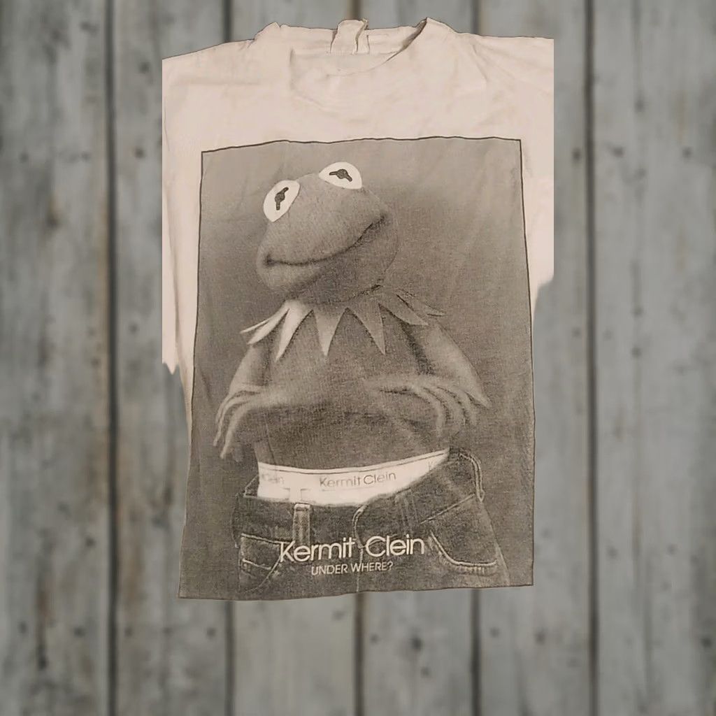 Changes VINTAGE Kermit the Frog Calvin Klein T-Shirt Sz L White 90s Mens Short Sleeve Knit Signature Kermit Clein 1990s T-Shirt Size US L / EU 52-54 / 3 - 1 Thumbnail