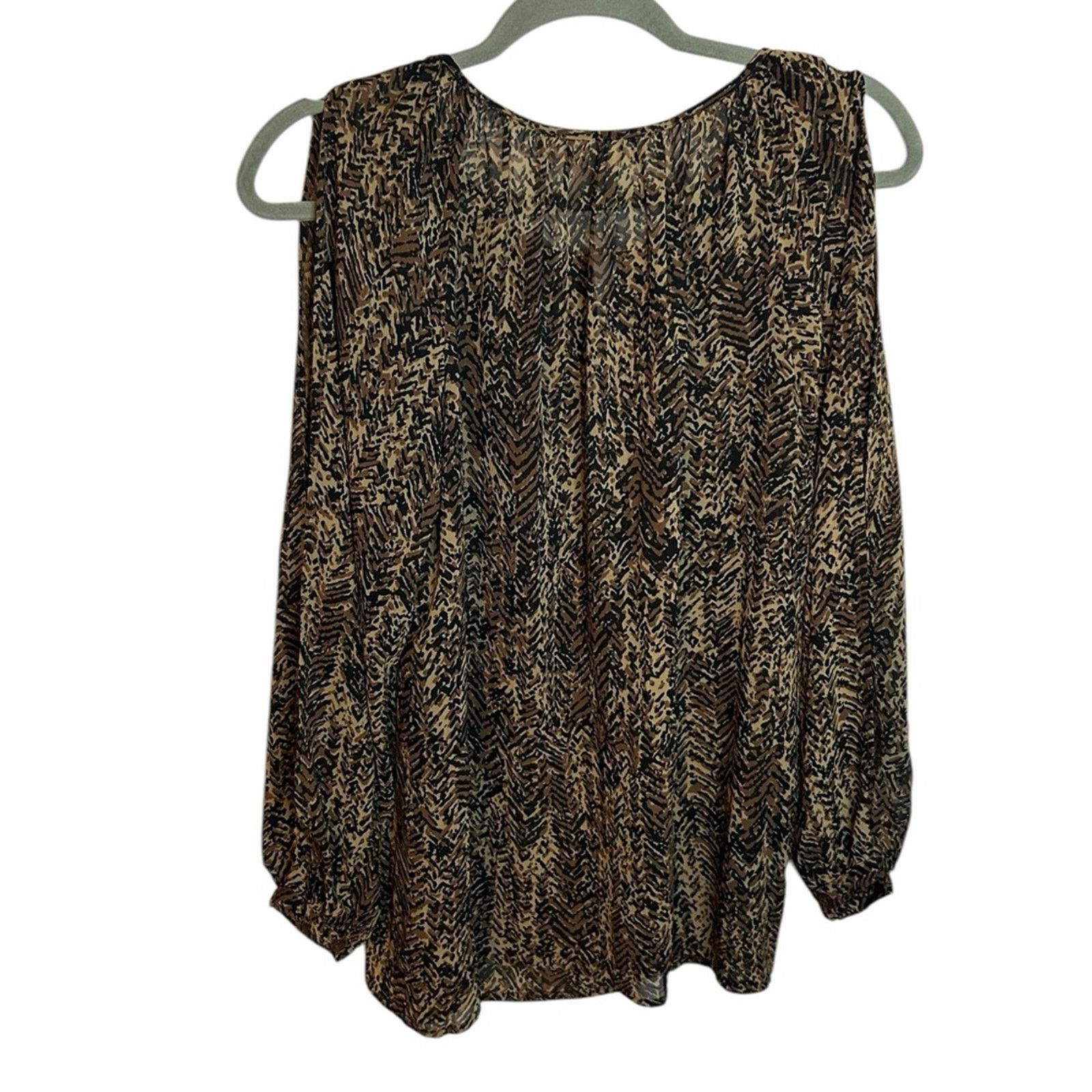 Michael Kors Michael Kors Black Brown Animal Print Open Arm Sheer Blouse Size M / US 6-8 / IT 42-44 - 2 Thumbnail