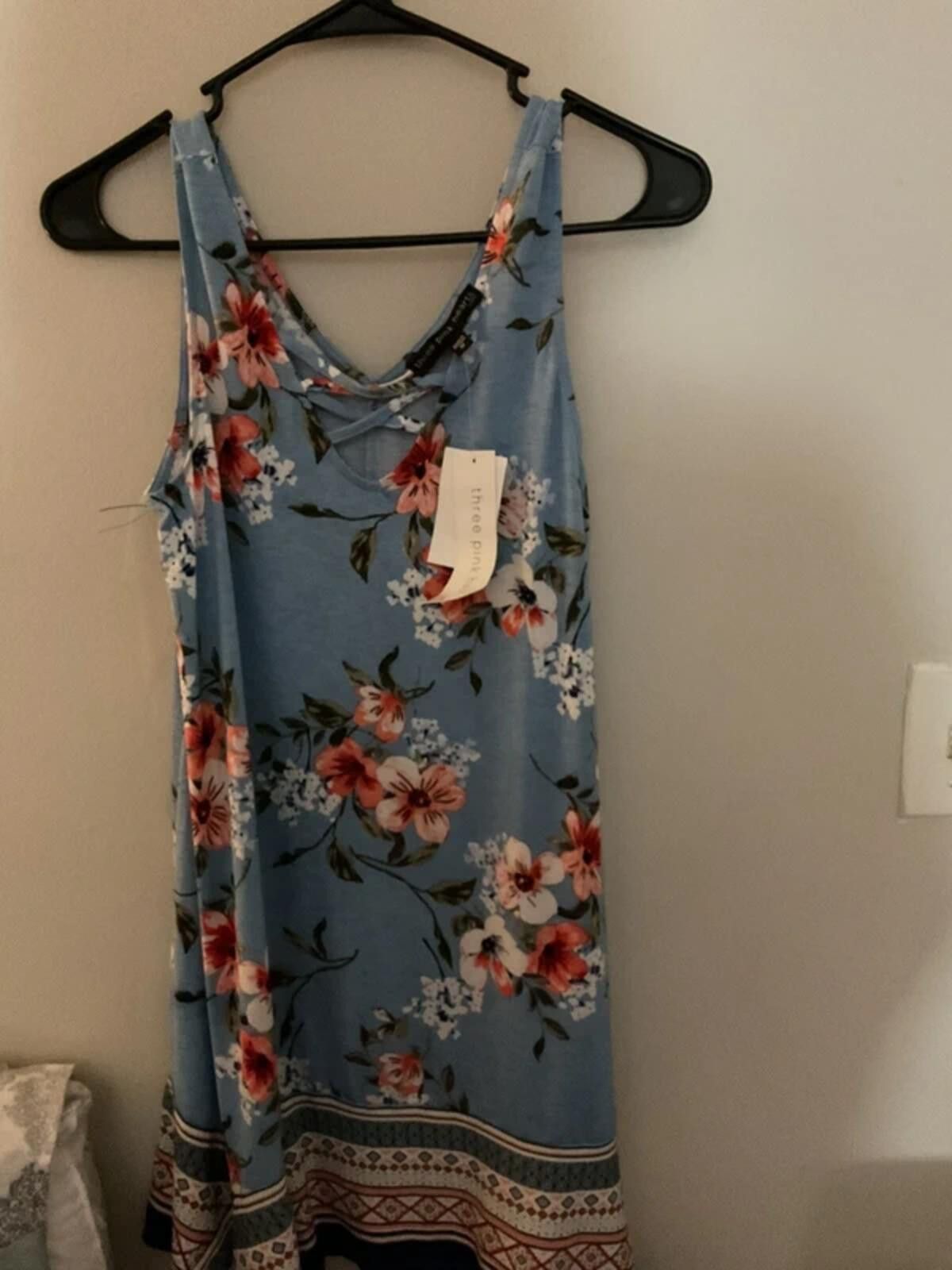 Other New with Tags - Three Pink Hearts blue floral Midi dress Size M / US 6-8 / IT 42-44 - 1 Thumbnail