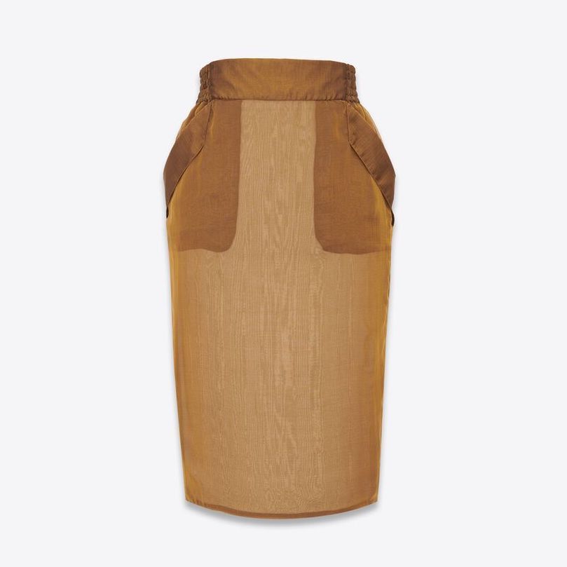 Saint Laurent Paris o1s1wg111024 Pencil Skirt in Silk Muslin in Light Brown Size 27" / US 4 / IT 40 - 1 Thumbnail