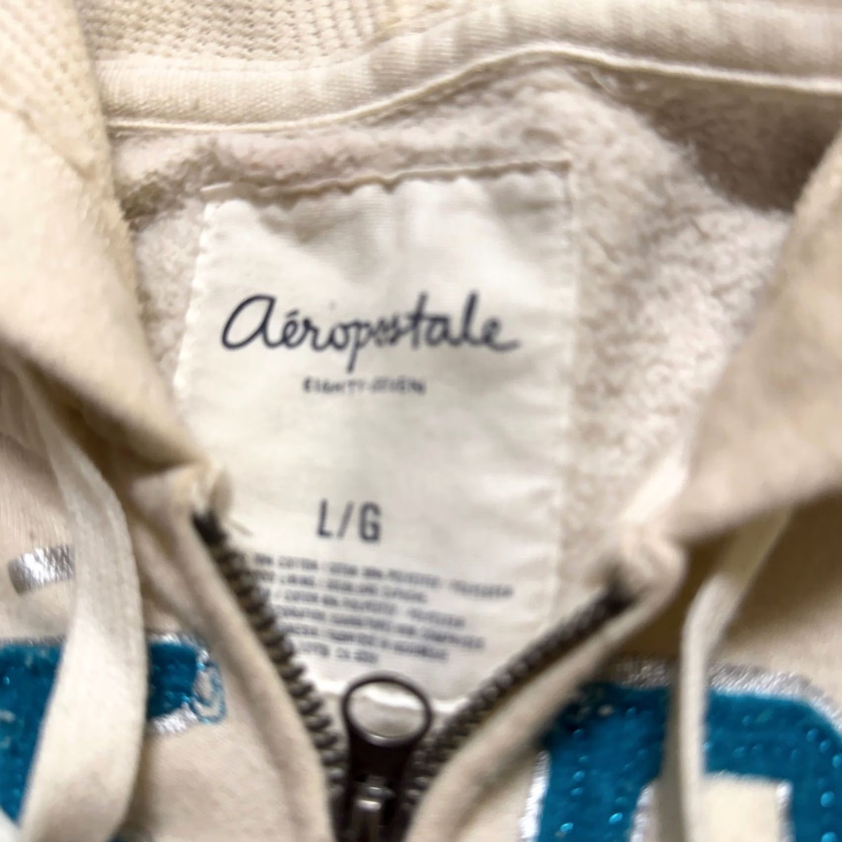 Aeropostale VINTAGE Aeropostale Jacket Womens L Beige Fullzip Hooded Embroidered Distressed White Blue Stained Casual 90s Womens Size L / US 10 / IT 46 - 2 Thumbnail