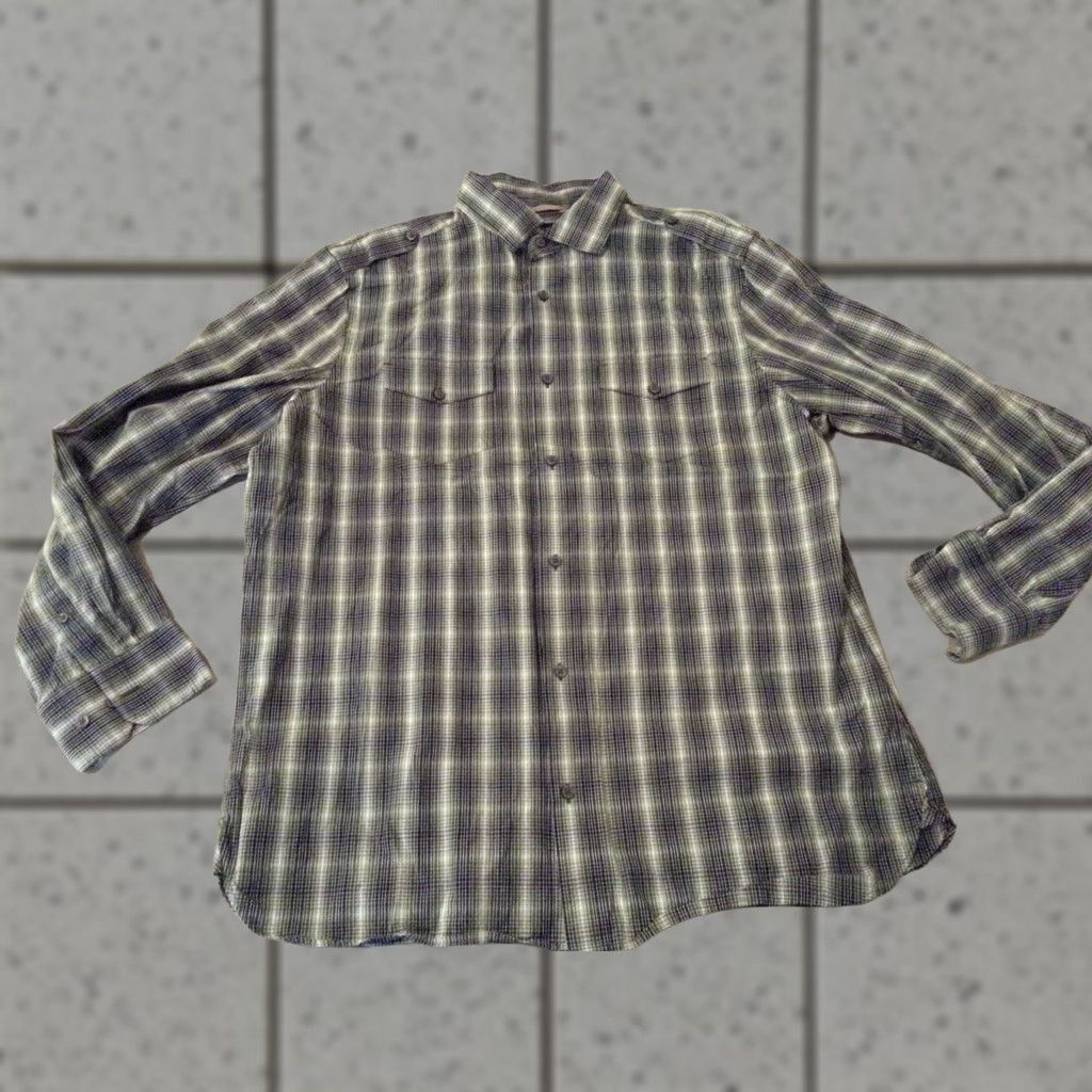 Banana Republic VINTAGE Banana Republic Dress Shirt Green Plaid XL 17 1/2 Cotton Long Sleeve Mens Shirt Size 48R - 1 Thumbnail