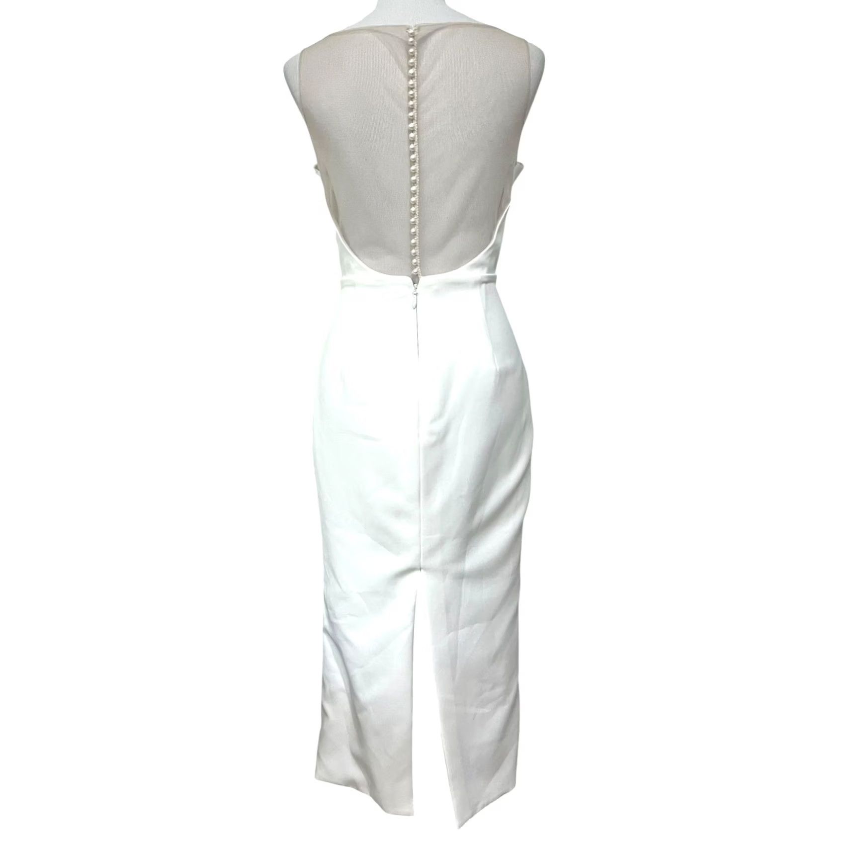 Vintage Olia Zavozina White Wedding Dress Midi Satin Pearl Buttons Down Back Slit Size M / US 6-8 / IT 42-44 - 2 Thumbnail