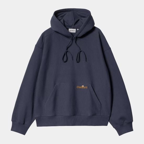 Carhartt Wip CARHARTT WIP Men Hoodies I034430 Hooded Label Script Sweat01 XX Blue Size US XL / EU 56 / 4 - 1 Thumbnail