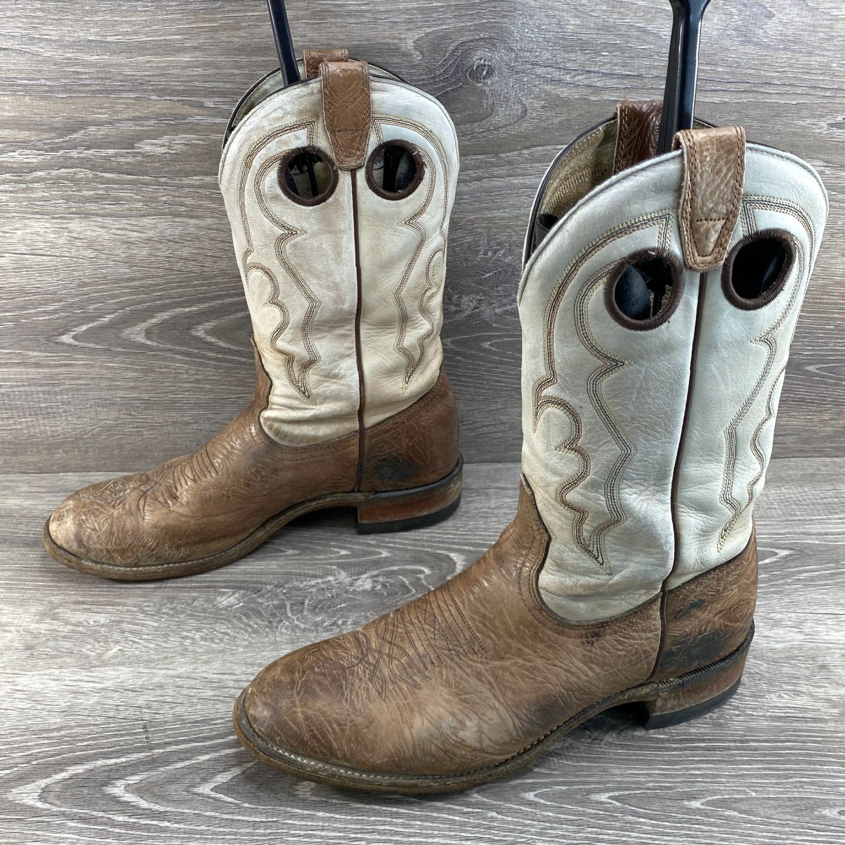 Roper Boulet 10 Brown Leather Ropers Round Toe Cowboy Western Boots Made in Canada Size US 10 / IT 40 - 6 Thumbnail