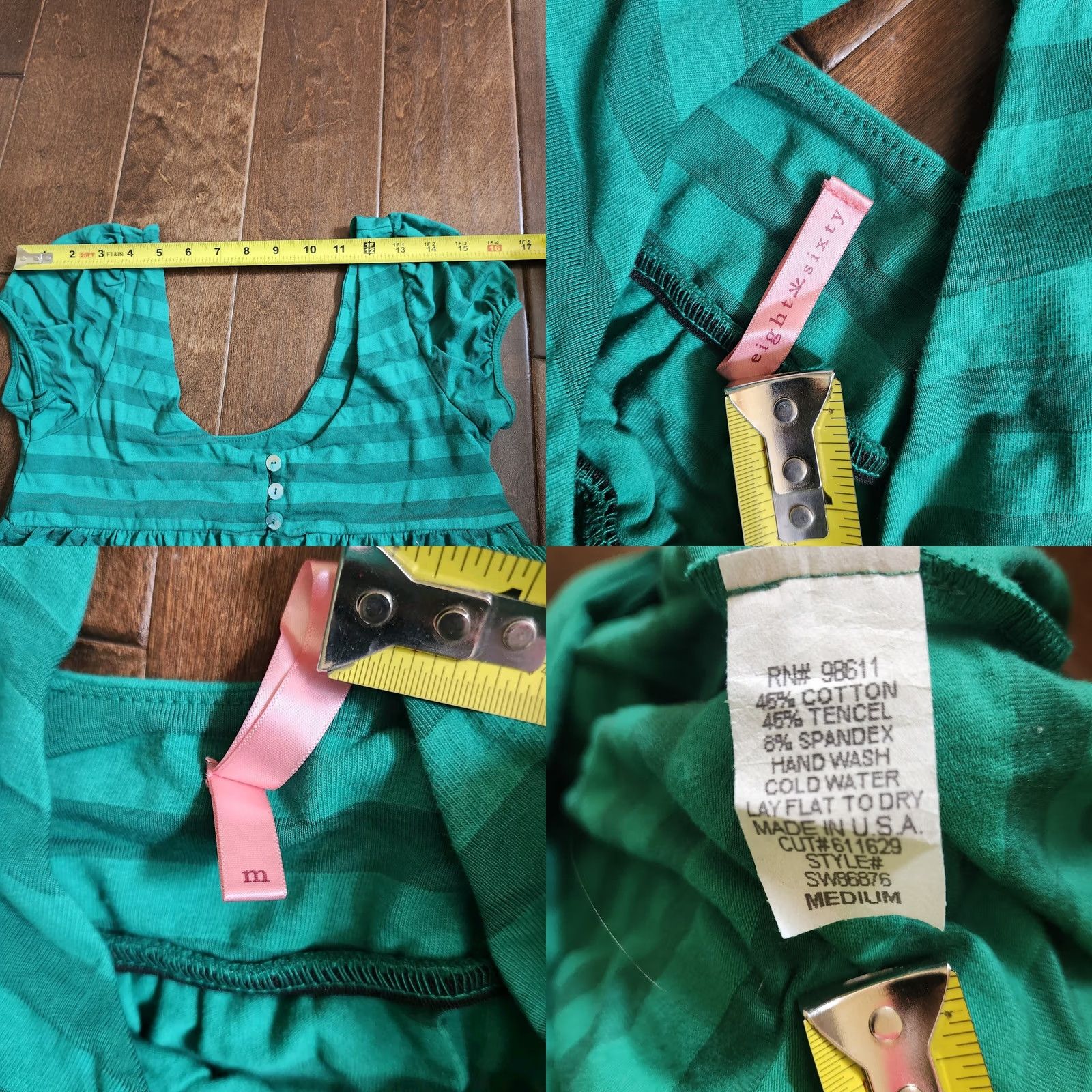 Vintage Eight Sixty Blouse Sleeveless Top Green Striped Pullover Women's M Casual, Travel, Party/Cocktail - Cotton Blend, Hand Wash Only, Regular Fit Size M / US 6-8 / IT 42-44 - 9 Thumbnail