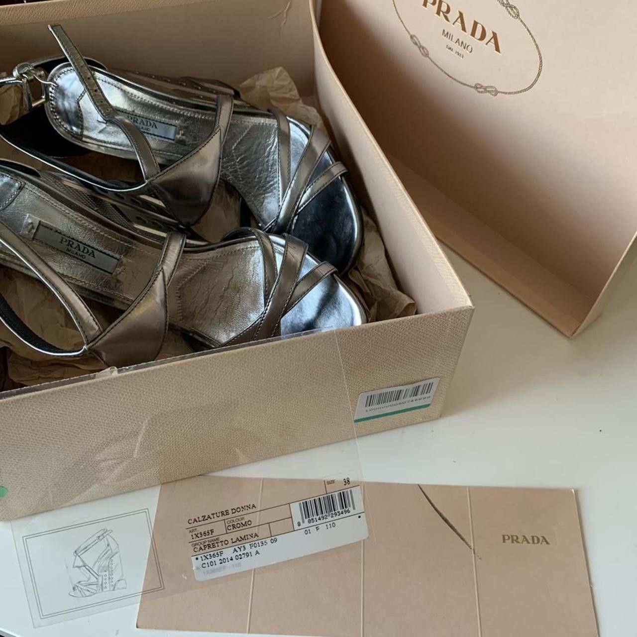 Prada Prada Metallic Silver Platform Wedges Size US 8 / IT 38 - 6 Thumbnail