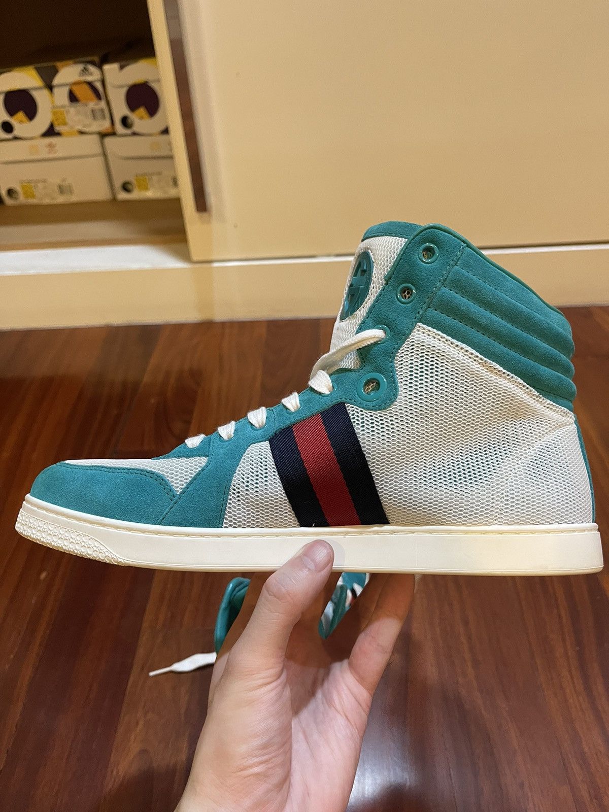 Gucci High Top Suede Mesh Green Size US 8.5 / EU 41-42 - 12 Thumbnail