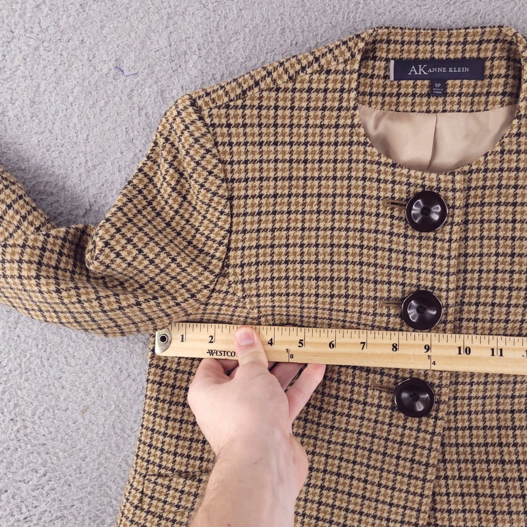 Anne Klein VINTAGE Anne Klein Coat Womens 6P Petite Semi Crop Houndstooth Brown Button Lambswool Overcoat Females 6P Brown Houndstooth Coat Womens Size M / US 6-8 / IT 42-44 - 5 Thumbnail