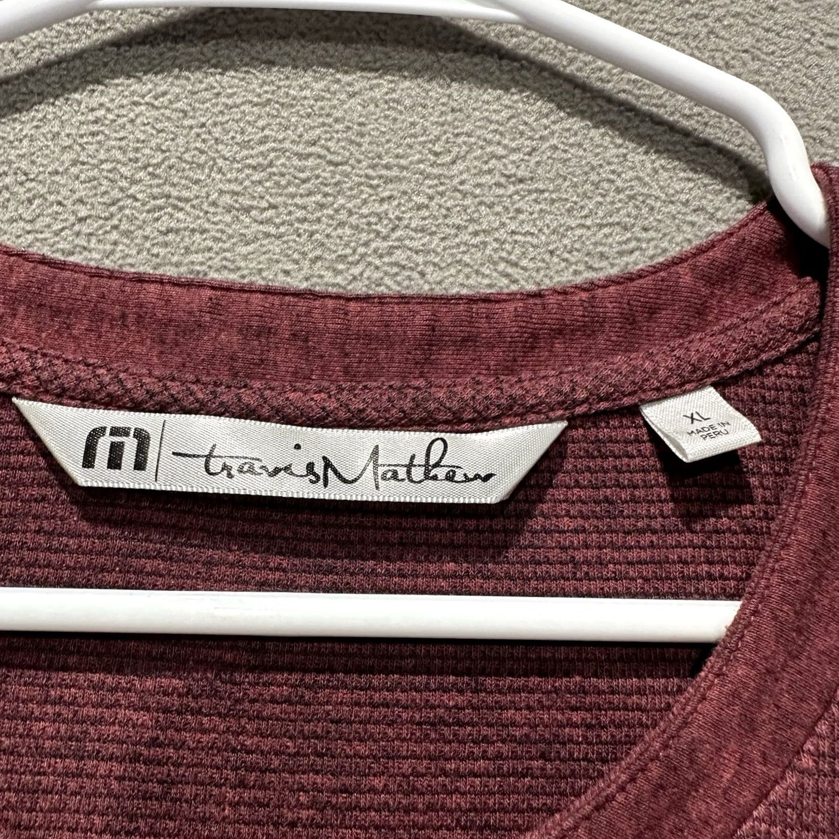 TravisMathew Travis Mathew Shirt Mens XL Red Henley Long Sleeve Waffle Knit Cotton Blend Thermal Button Size US XL / EU 56 / 4 - 4 Thumbnail