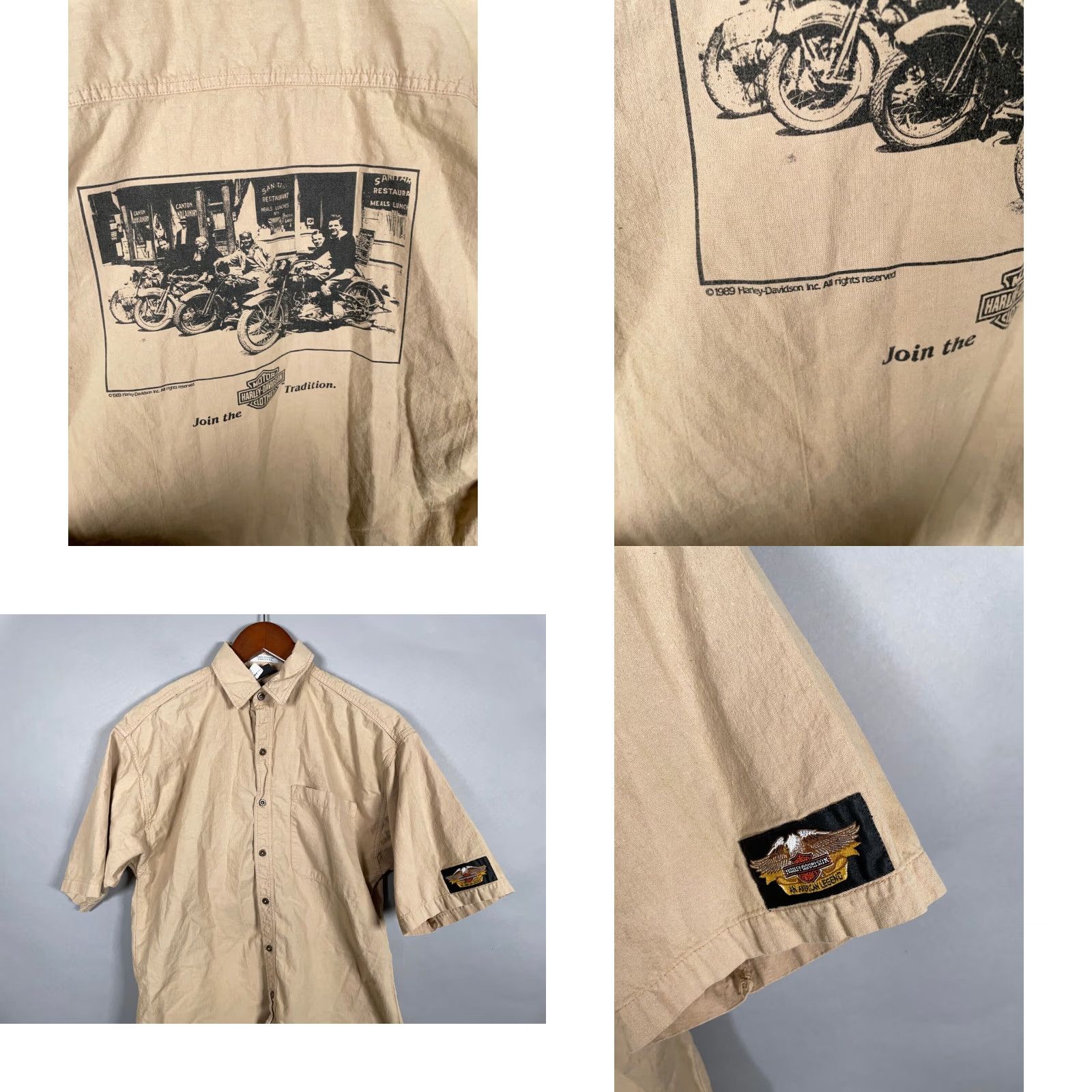 Harley Davidson VINTAGE Harley-Davidson Mens Shirt Adult Small Casual 80s Motorcycle Graphic Print Beige Size US S / EU 44-46 / 1 - 8 Thumbnail