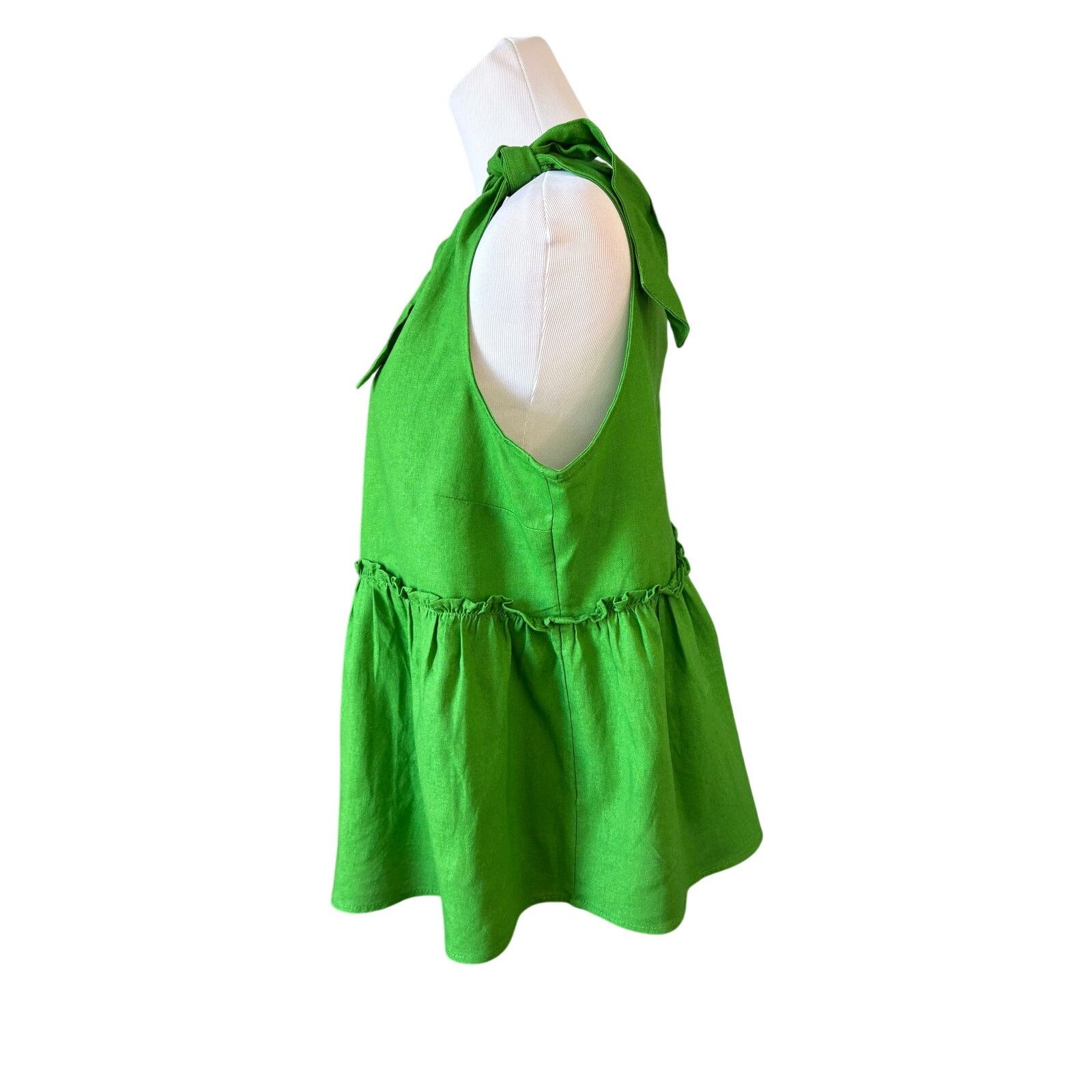 Other Who What Wear Linen Kelly Green Top Blouse LARGE NWOT Size L / US 10 / IT 46 - 3 Thumbnail