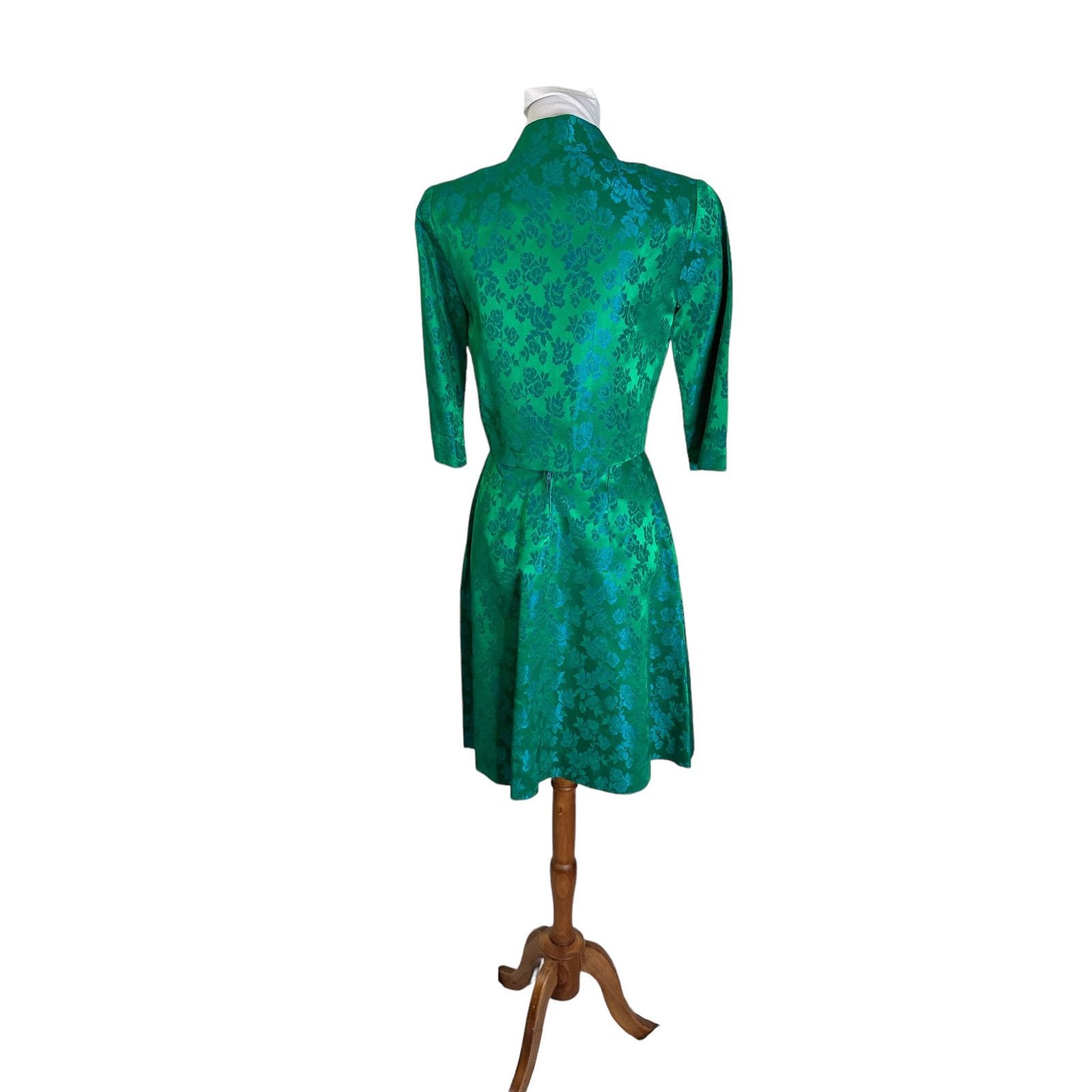 Vintage Vintage 1960s Green Blue Jacquard Wiggle Dress Jacket XS Size XS / US 0-2 / IT 36-38 - 6 Thumbnail