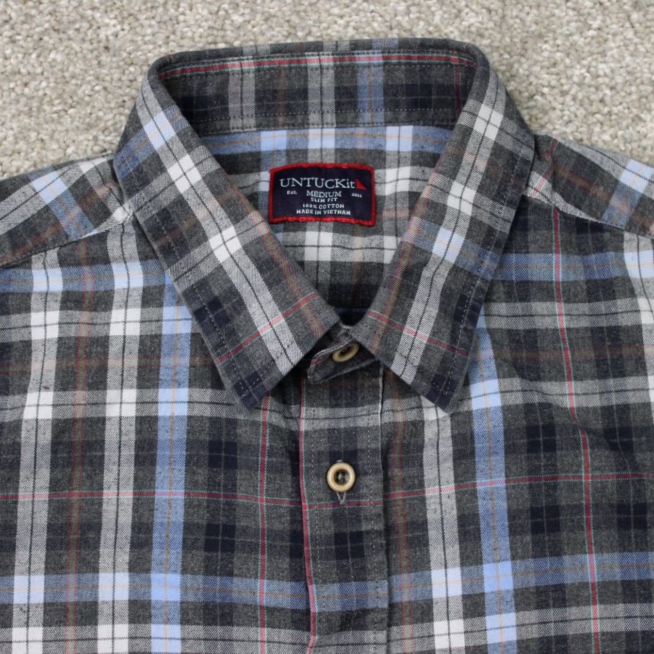 UNTUCKit UNTUCKit Shirt Mens Medium Gray/Blue Carano Slim Fit 100% Cotton Long Sleeve Button-Up Shirt Womens? Size US M / EU 48-50 / 2 - 4 Thumbnail