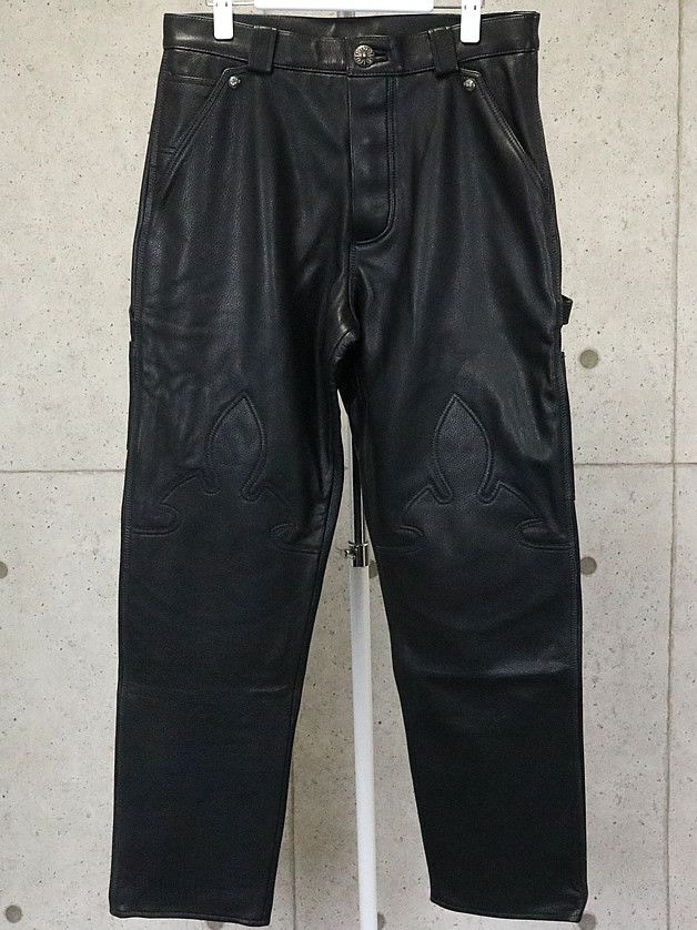 image of Chrome Hearts Flare Knee Leather Carpenter Pants in Black, Men's (Size 31)