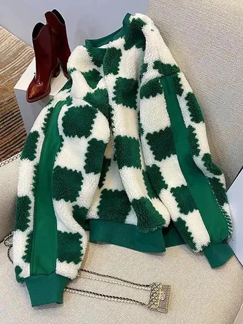 Japanese Brand × Vintage ZOKI Green Winter Women Sweatshirt Fashion Plaid Size ONE SIZE - 3 Thumbnail