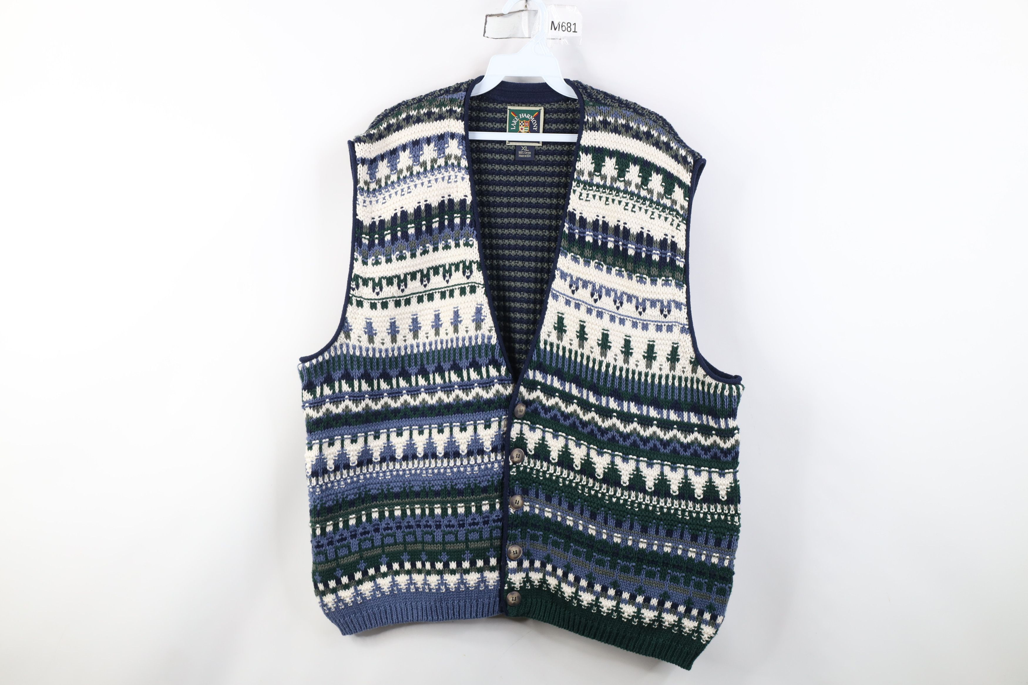 Vintage Vintage 90s Streetwear Fair Isle Cardigan Sweater Vest USA Size US XL / EU 56 / 4 - 1 Thumbnail