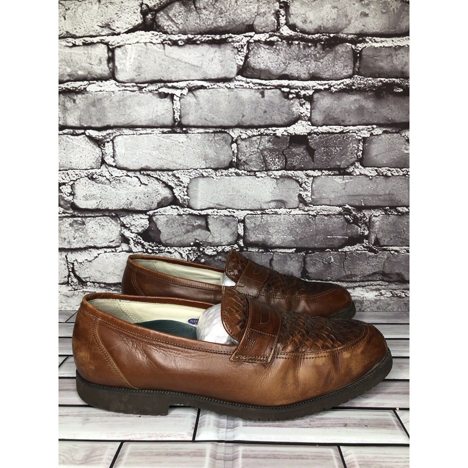 Florsheim Florsheim Vibram Brown Leather Woven Hand Sewn Dress Loafers Size US 9.5 / EU 42-43 - 9 Thumbnail
