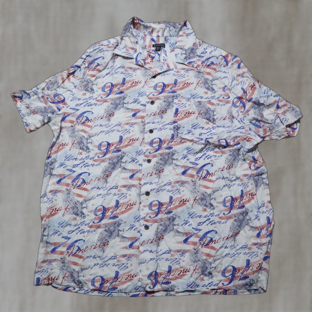 George George Shirt Men 2XL USA Eagle 1776 Button-Up Short Sleeve Multicolor Polyester Button N/A Size US XXL / EU 58 / 5 - 1 Thumbnail