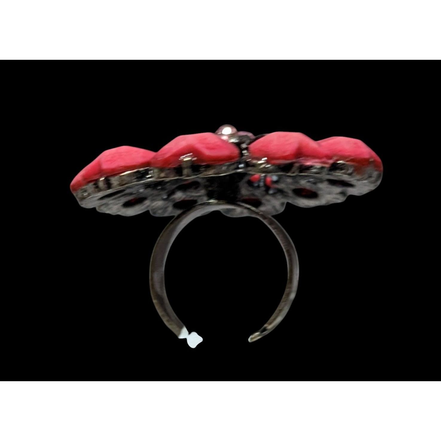 Other Coquette Floral Heart Pink And Silver Tone Adjustable Ring S Size ONE SIZE - 5 Thumbnail
