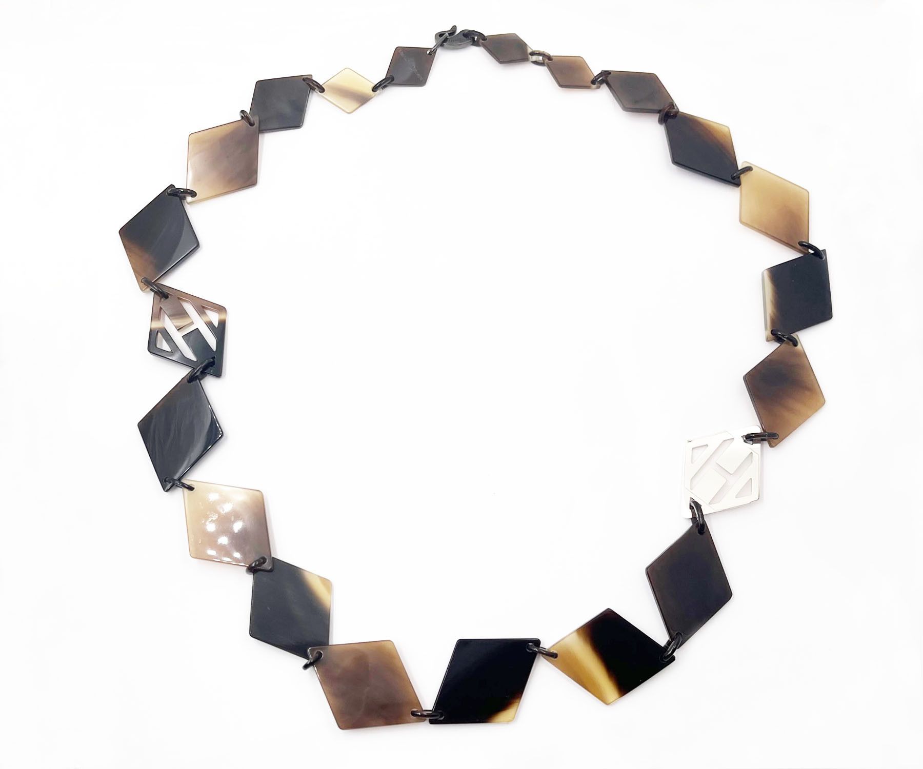 image of Hermes Silver 925 Brown Horn Argyle Necklace, Women's