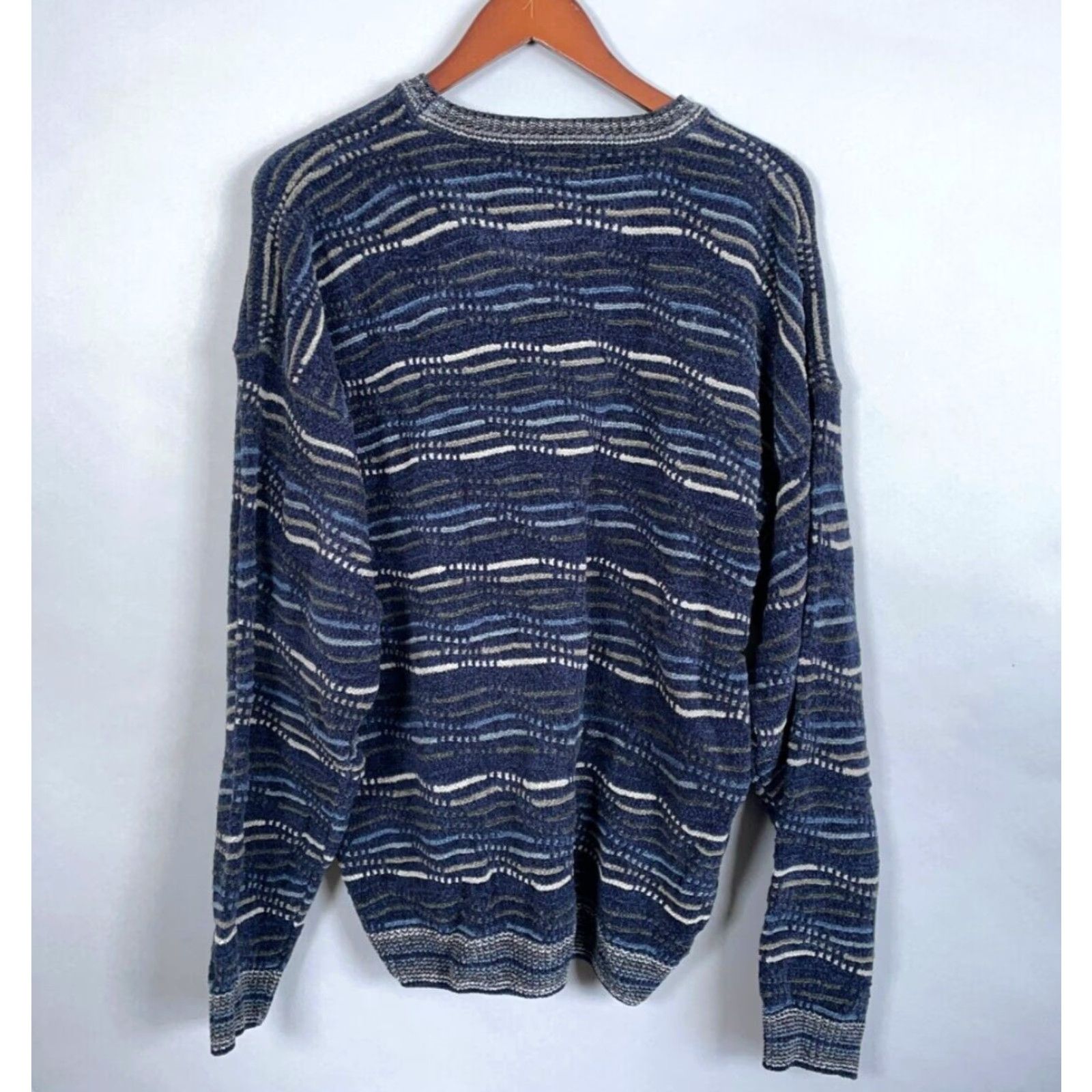 Vintage VINTAGE Chunky-Knit Striped Sweater Adult XL Blue Acrylic 90s Dad Style Mens Size US XL / EU 56 / 4 - 3 Thumbnail