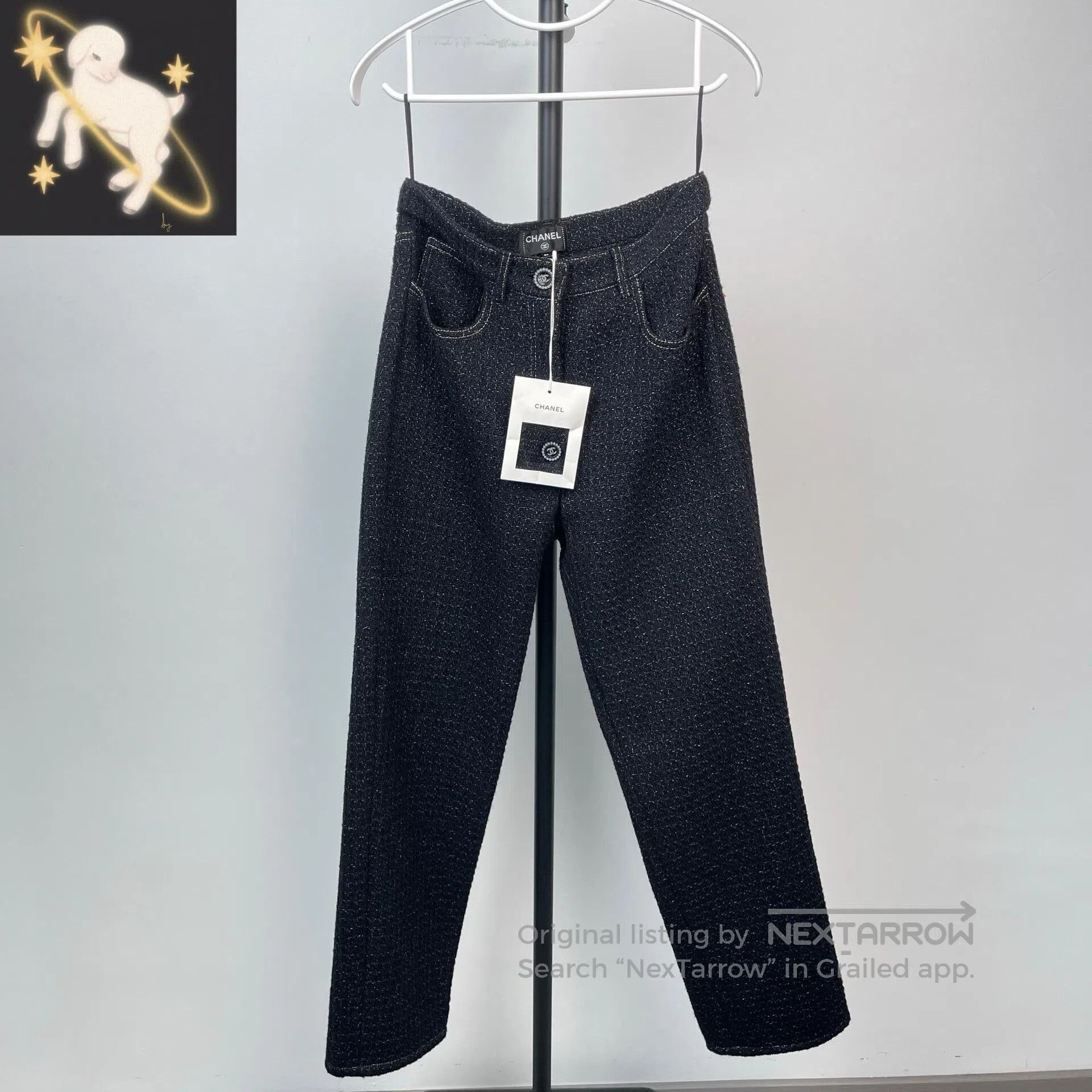 Chanel Chanel Black Wool Soft Nye Silk Weave Trousers Straight Le Size 35" - 1 Thumbnail