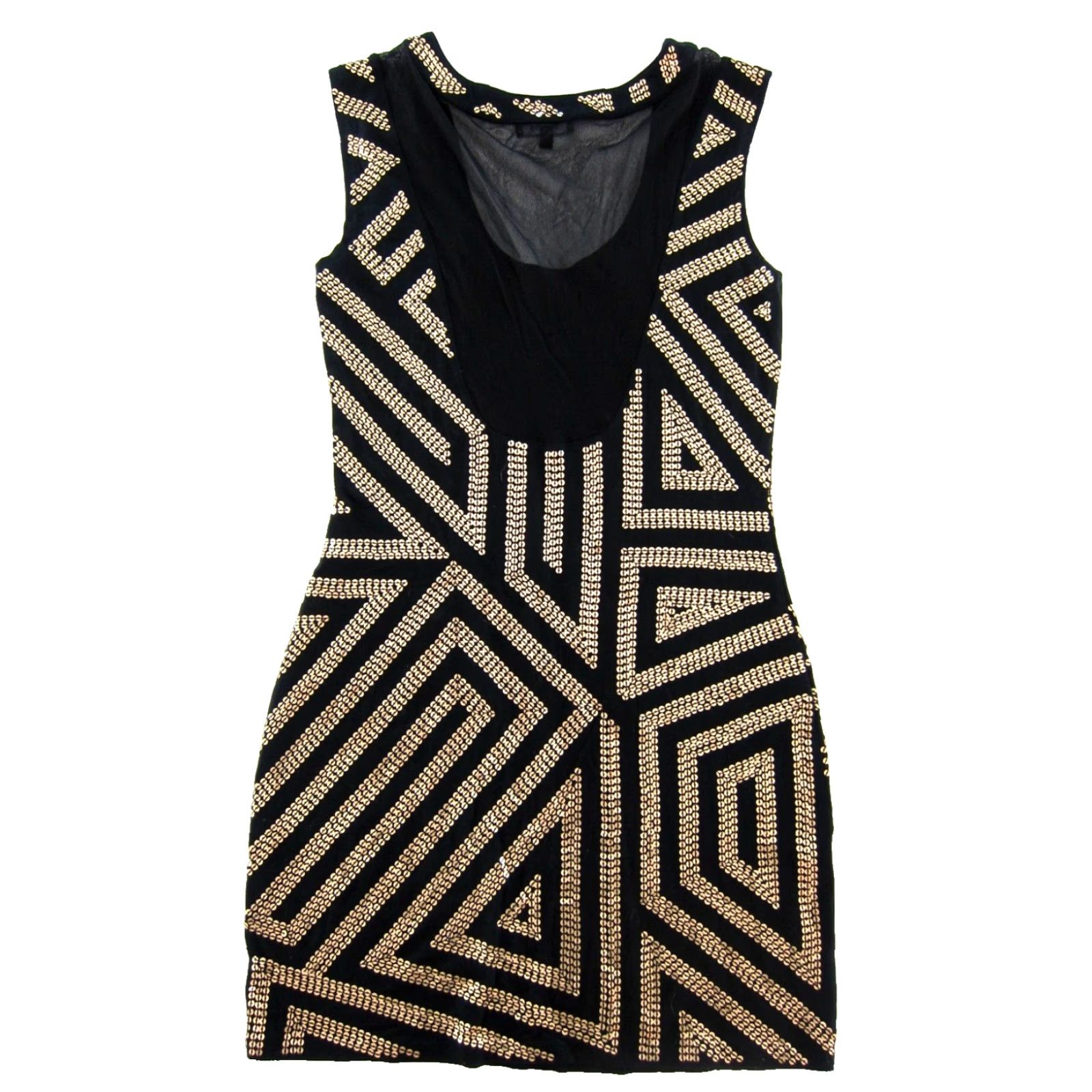 EXPRESS Black Stretch Gold Sequin Cap Sleeve Scoop Neck Shift Dress Women  Small