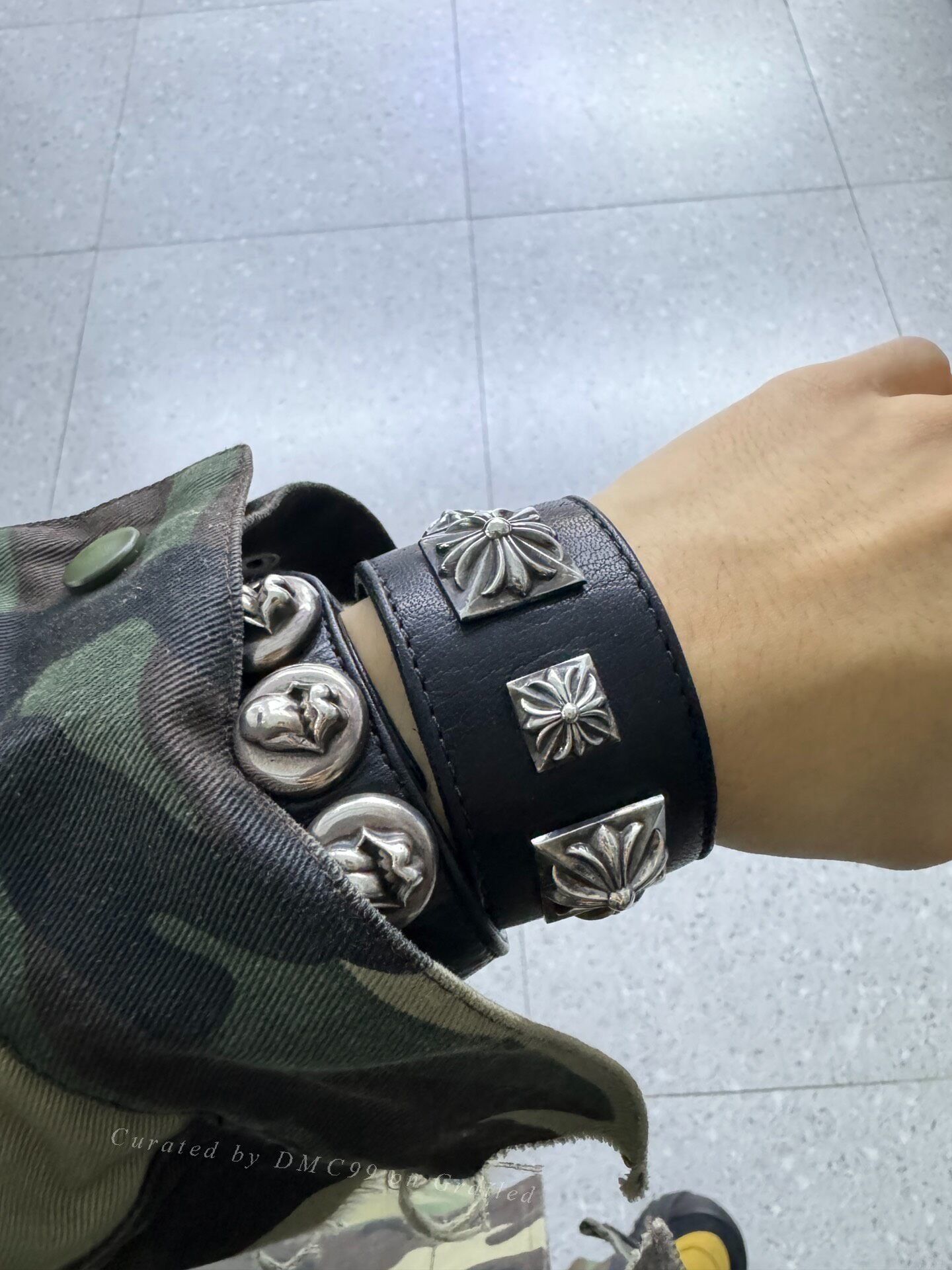 Chrome Hearts Chrome Hearts Black Square Cross Leather Bracelet Size ONE SIZE - 1 Thumbnail