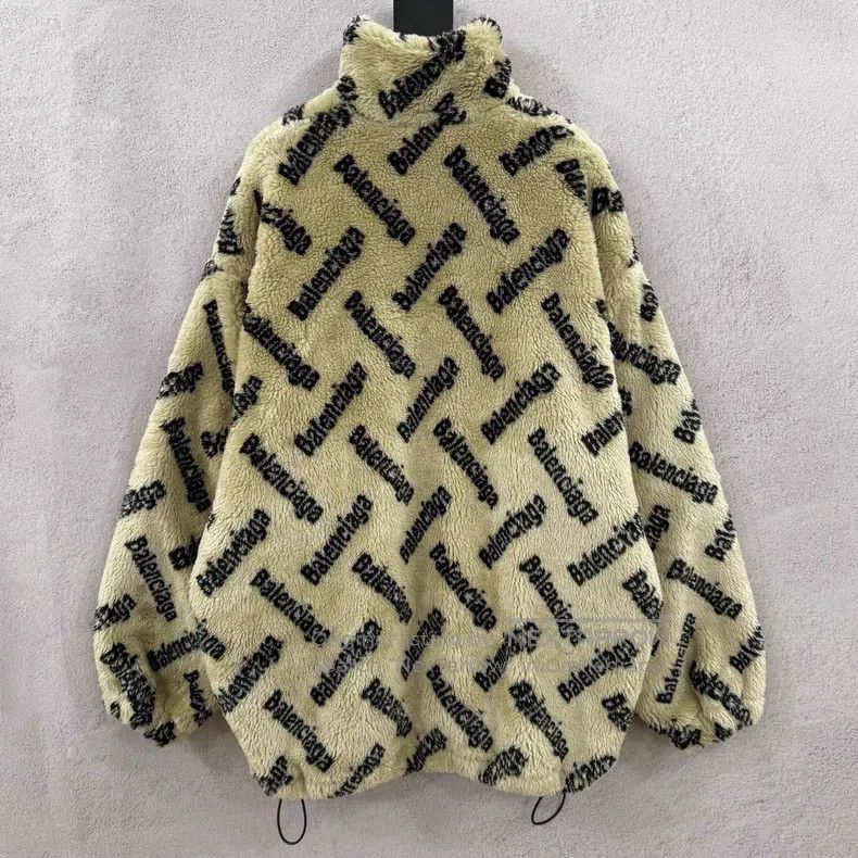 Balenciaga Balenciaga Beige Barrage Full-Print Logo Teddy Fleece Jack Size 4XL / US 24-26 - 2 Thumbnail