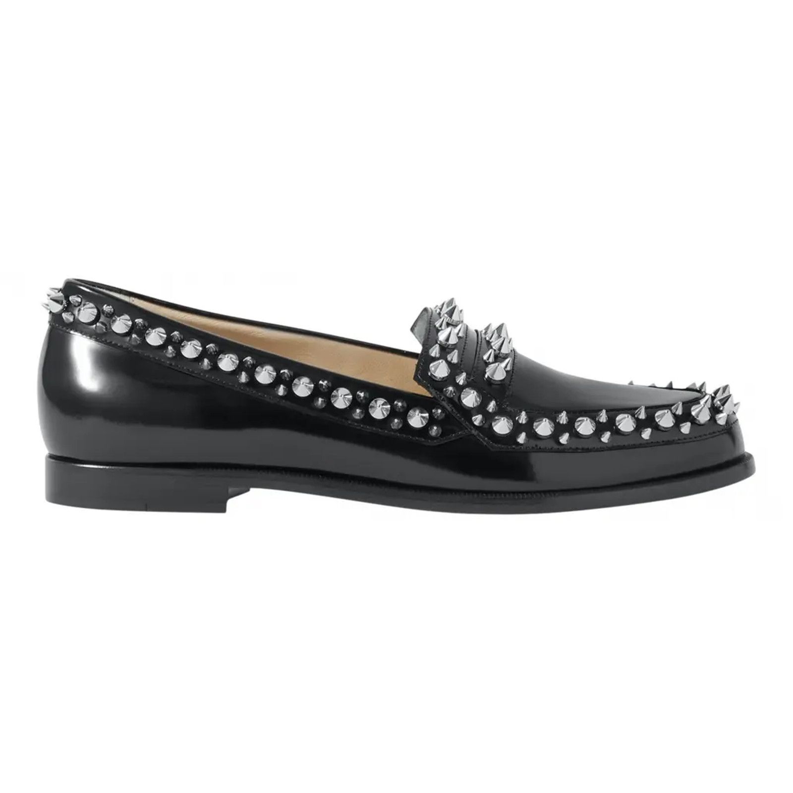Christian Louboutin Mattia Spikes Donna Flat Black Calf Leather Slip Loafer 39 Size US 9 / IT 39 - 1 Thumbnail