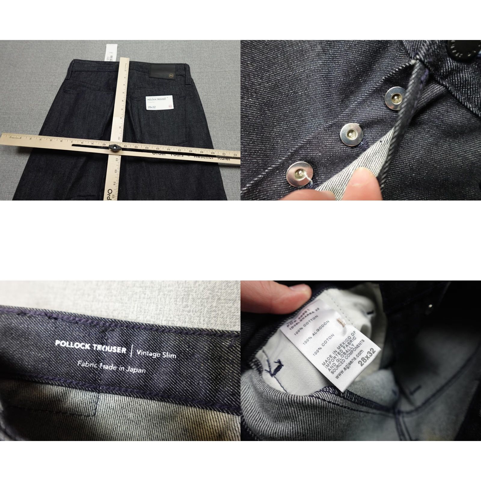 Denime AG Adriano Goldschmied Pollock Trouser Denim Jeans Men 28x32 Blue Dark Slim Straight 5-Pocket Button Fly Modern Vintage? Size US 28 / EU 44 - 8 Thumbnail