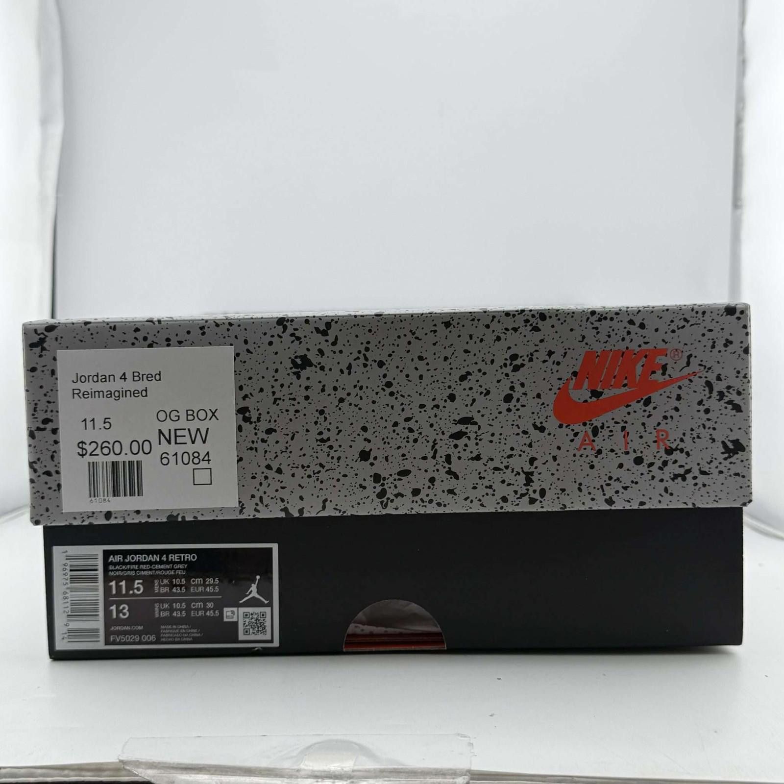Nike Nike Air Jordan 4 Bred Reimagined Black/Red 11.5 New Size US 11.5 / EU 44-45 - 7 Thumbnail