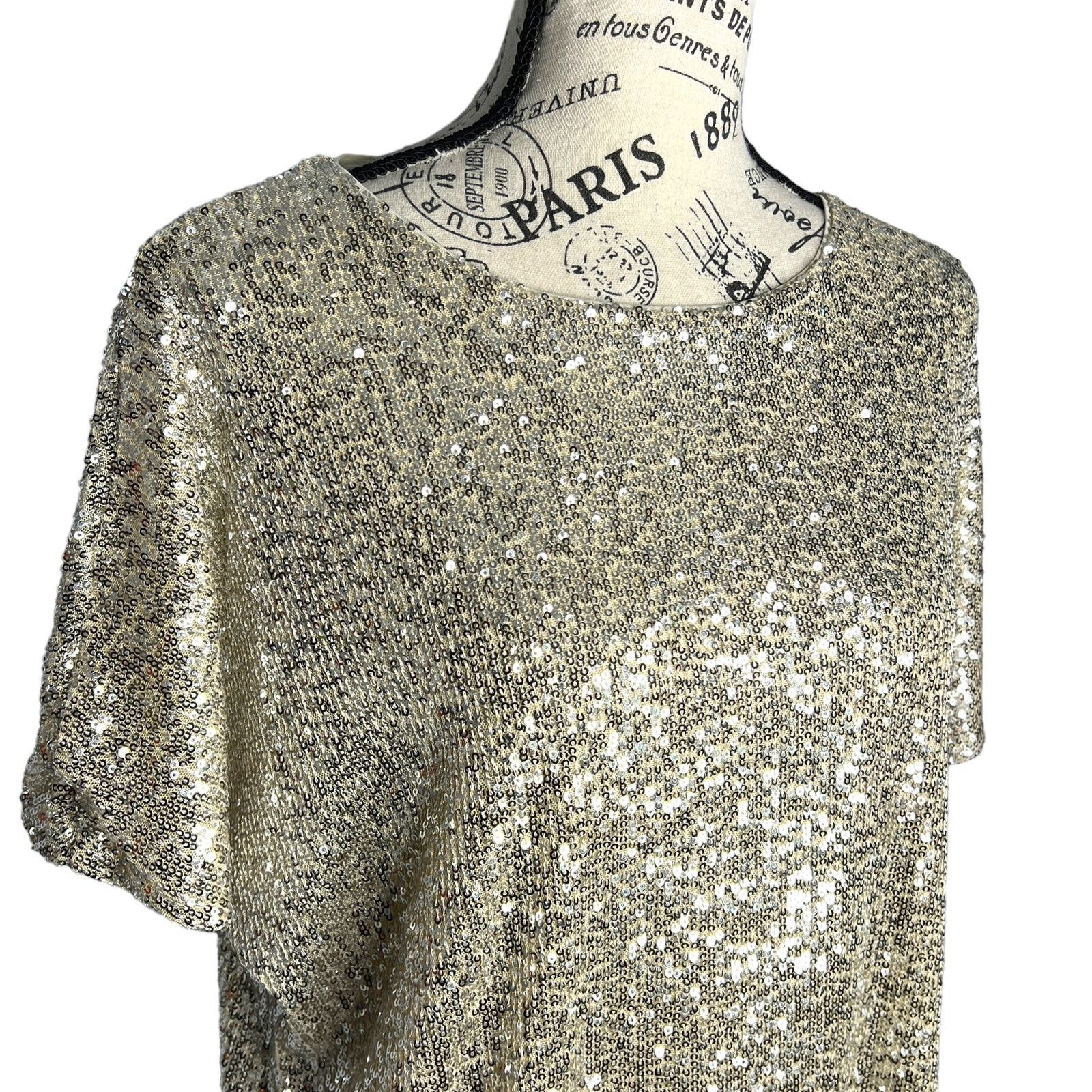 H&M Sparkly Straight Cut Sequined Mesh Short Sleeve Top Blouse Size S / US 4 / IT 40 - 6 Thumbnail