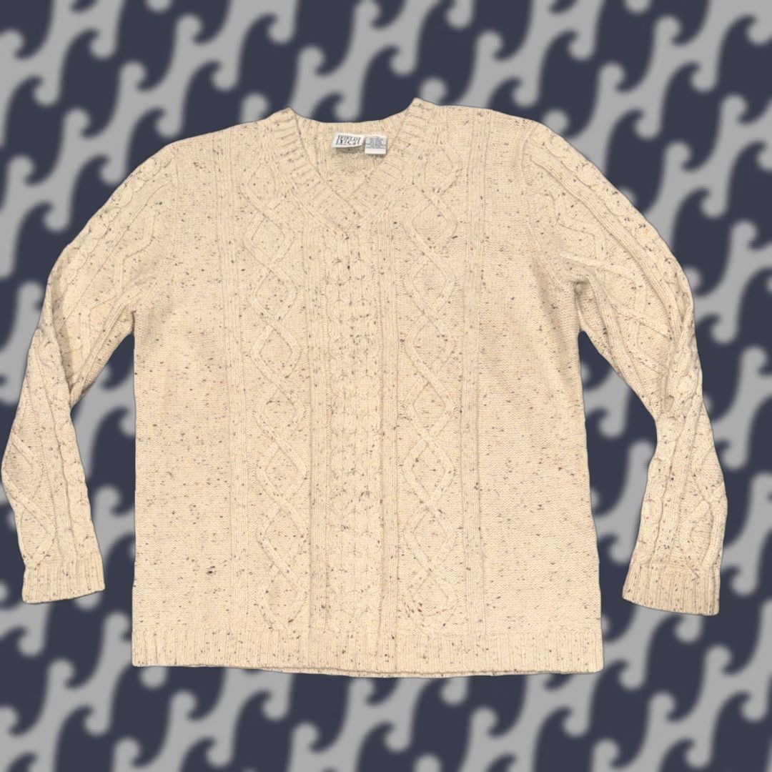 Vintage VINTAGE Field Gear Sweater Men Cable-Knit V-Neck Long Sleeve Beige Speckled Large Pullover Size US L / EU 52-54 / 3 - 1 Thumbnail