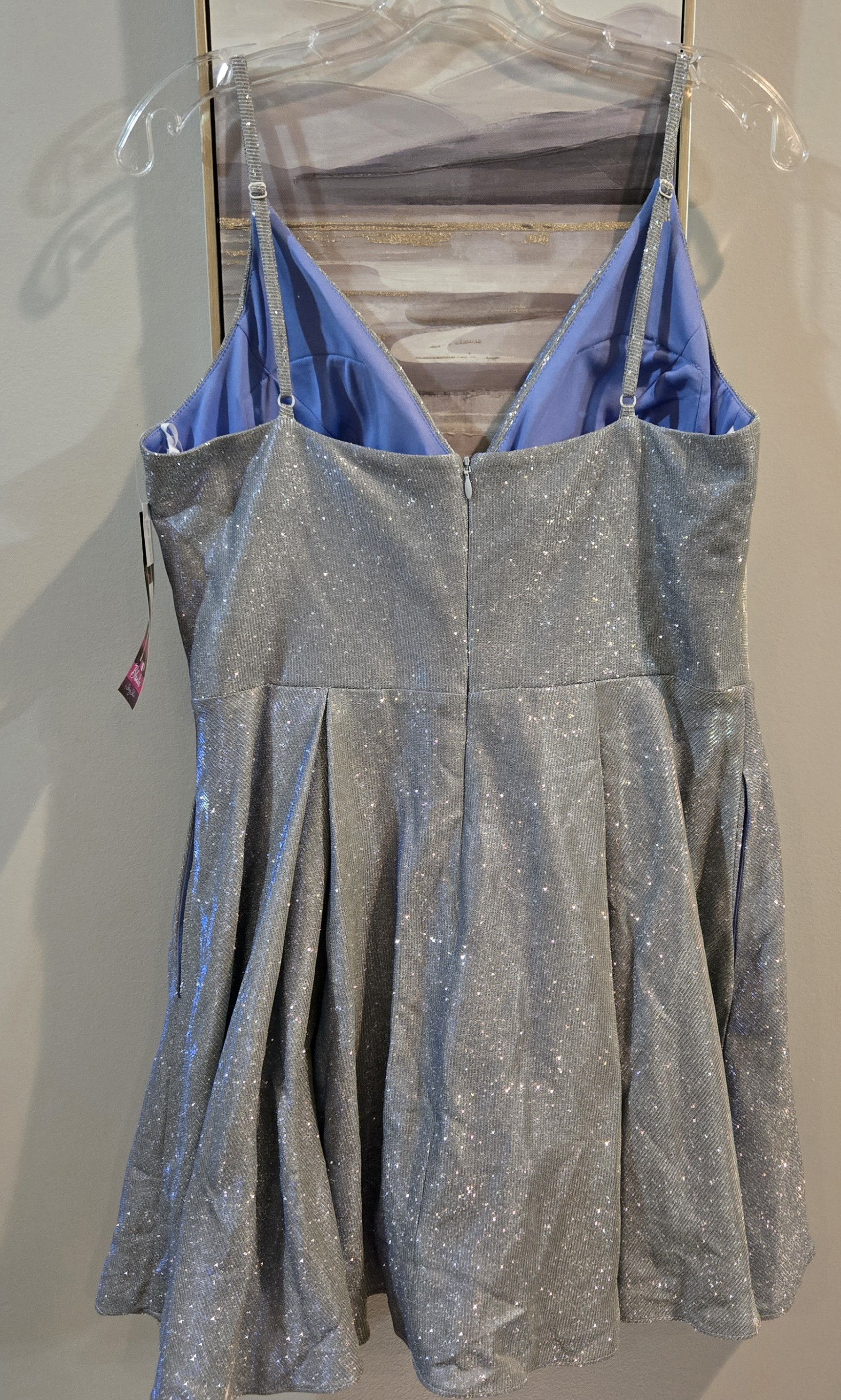 Other Blondie Nites Silver Metallic Ruffled Fit & Flare Dress Size L / US 10 / IT 46 - 4 Thumbnail