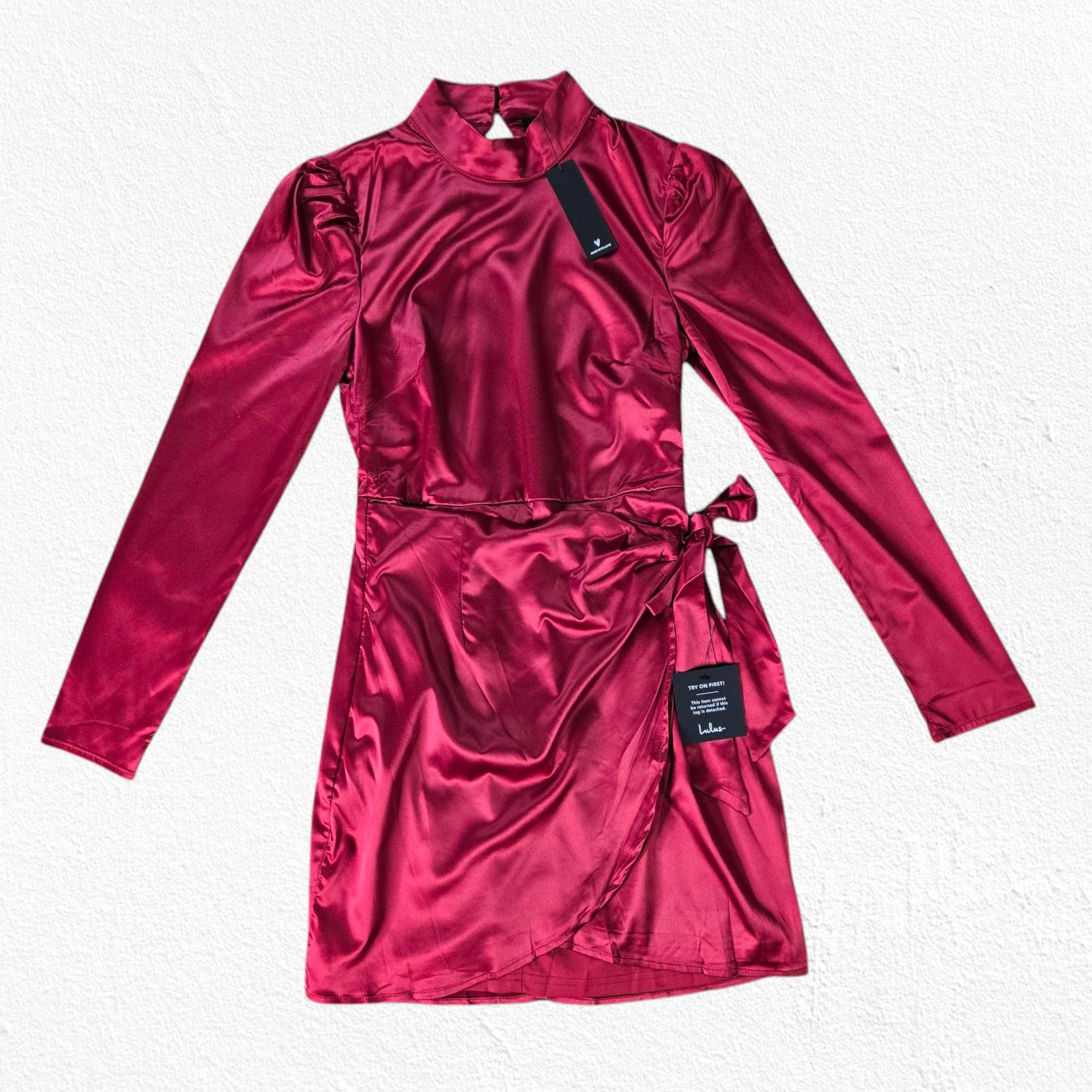 Other Lulus Red Satin Faux Wrap Mini Dress Size Medium Size M / US 6-8 / IT 42-44 - 4 Thumbnail