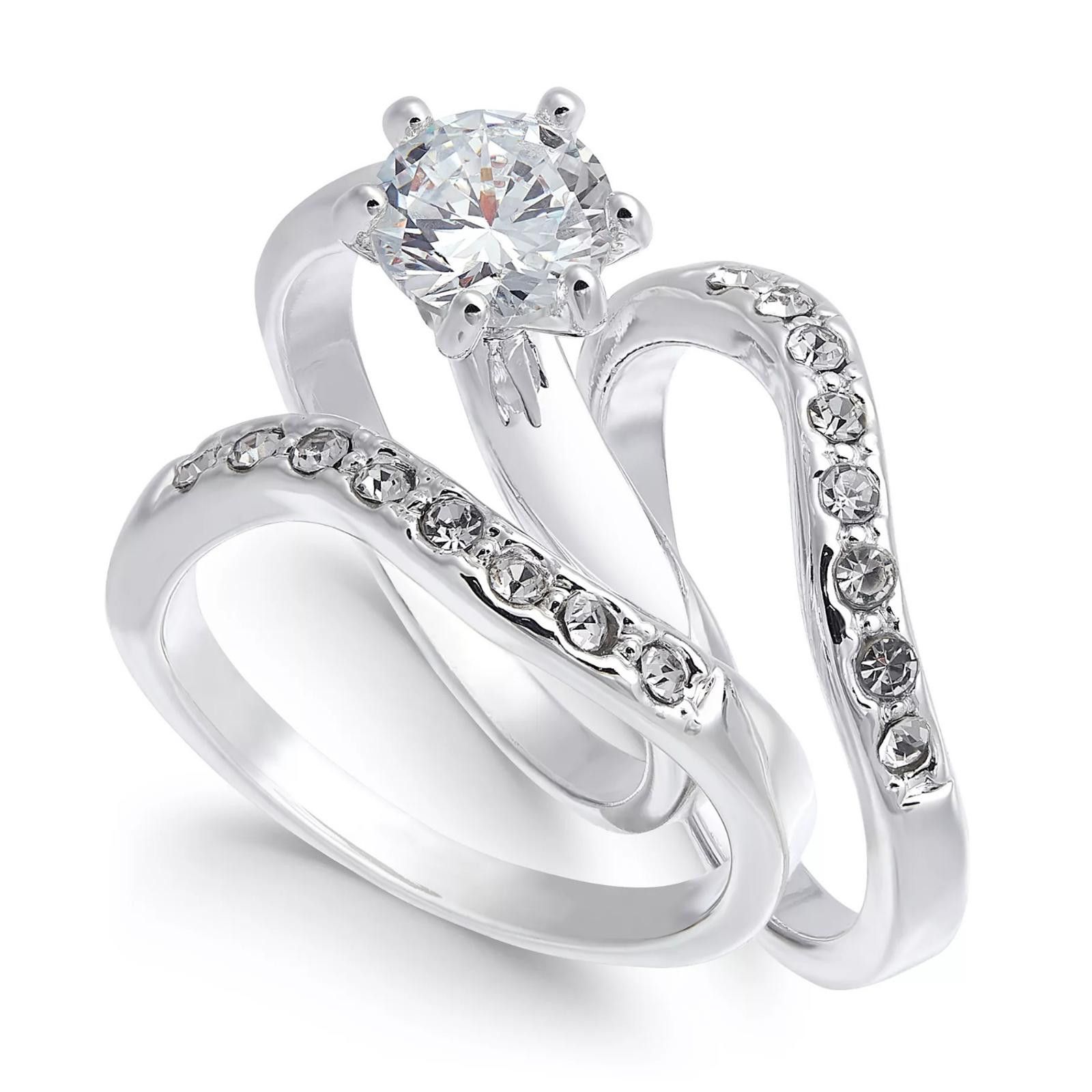 Charter Club Charter Club Fine Silver Plate Crystal Wavy Ring 3-piece Size ONE SIZE - 1 Thumbnail