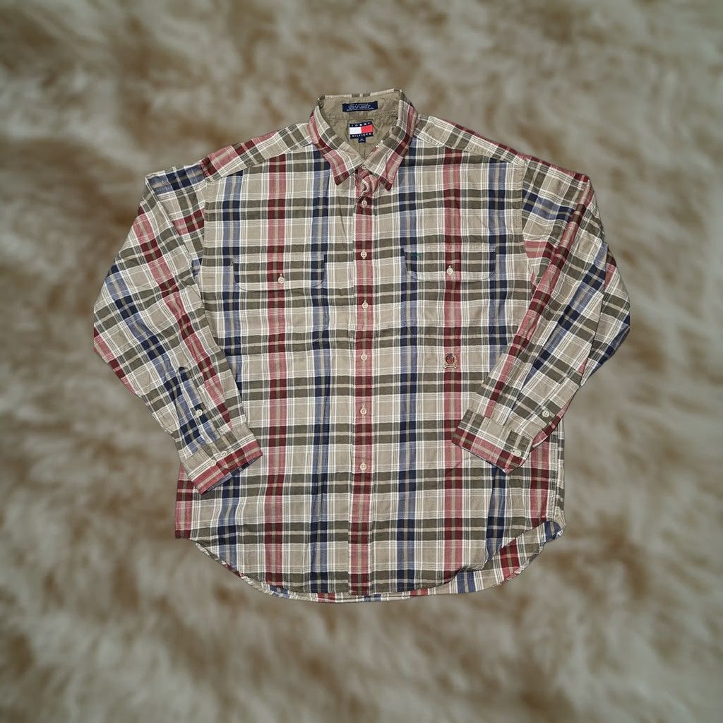 Tommy Hilfiger Tommy Hilfiger Shirt Mens XL Beige Plaid Button Down Long Sleeve Crest Casual Size US XL / EU 56 / 4 - 1 Thumbnail