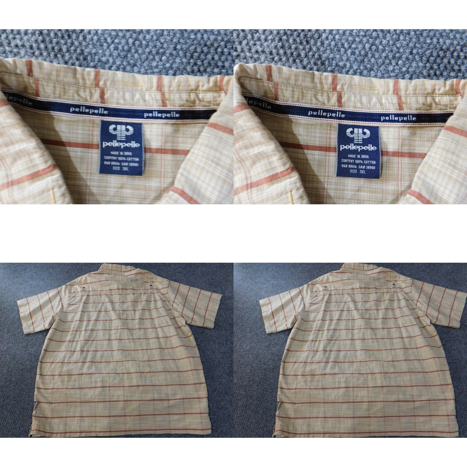 Pelle Pelle Pelle Pelle Shirt 3XL Beige Striped Button-Up Collar Down Mens Retro Vintage Short Sleeve Size US XXL / EU 58 / 5 - 8 Thumbnail