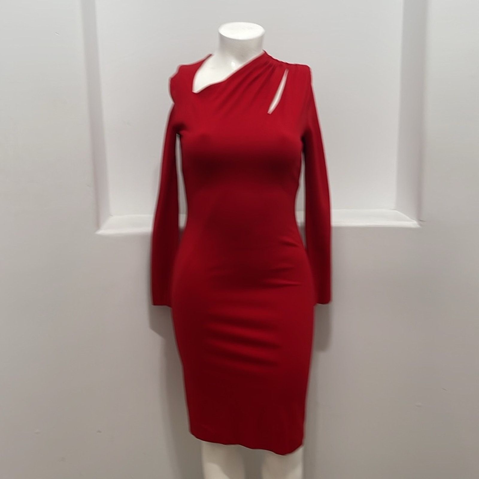 Escada Escada Red Neck Cut Out Sheath Dress Designer Size 38 Size L / US 10 / IT 46 - 14 Thumbnail