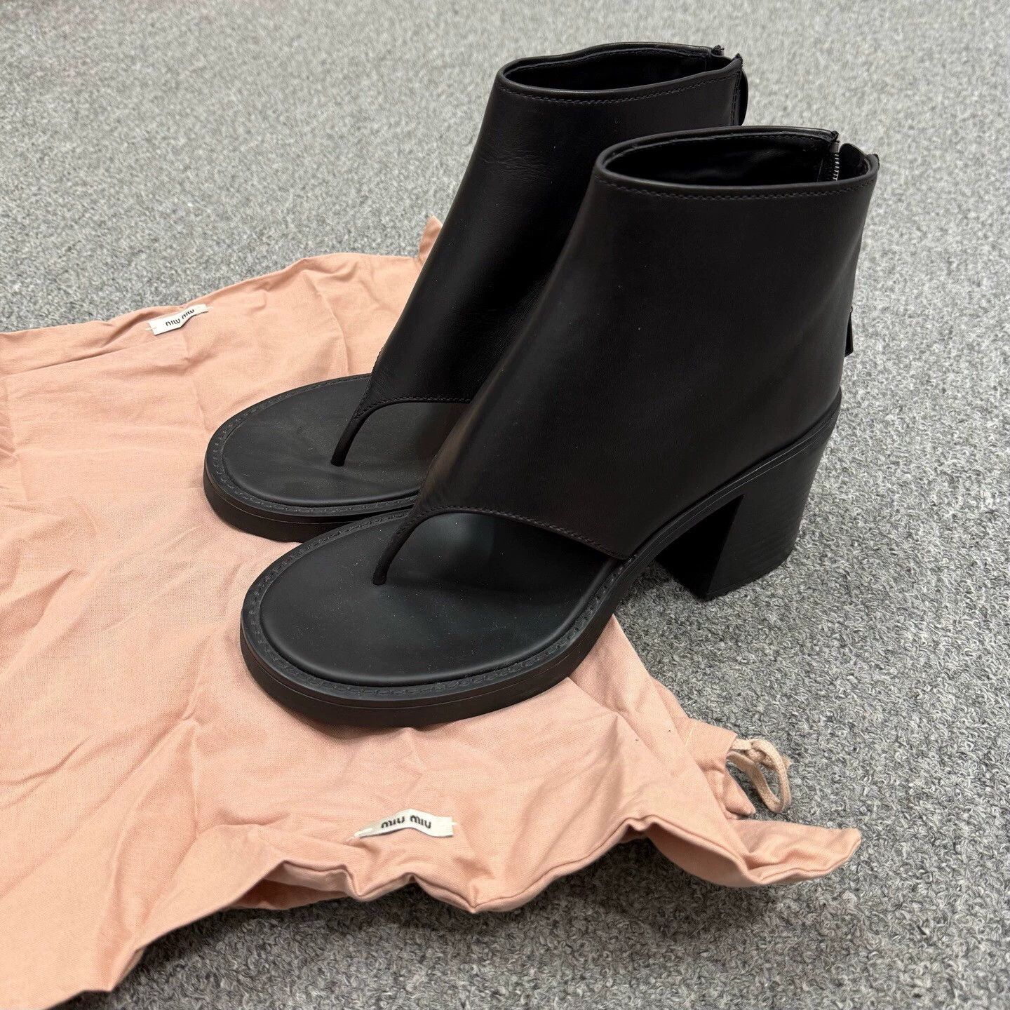 Miu Miu Miu Miu black open-toe leather block-heel zip boots 39 Size US 9 / IT 39 - 1 Thumbnail