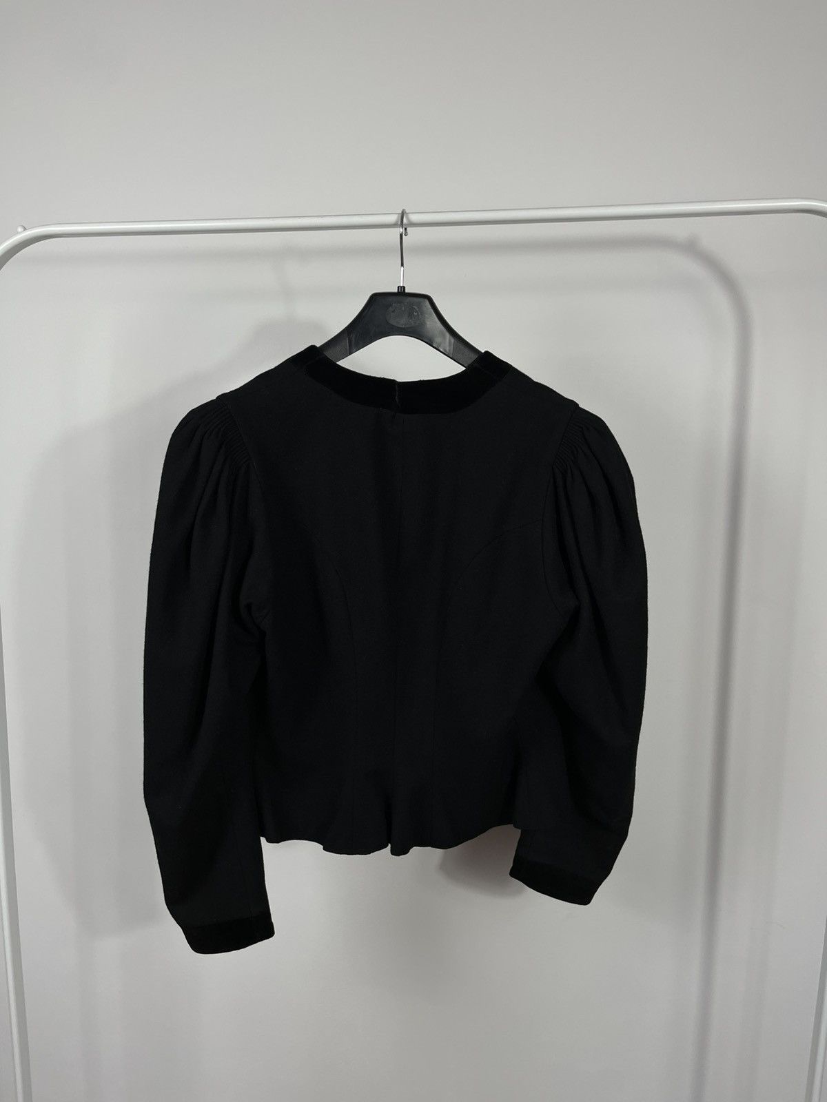 Vintage Vintage Black Cropped Wool Jacket with Velvet Trim Size XS / US 0-2 / IT 36-38 - 9 Thumbnail