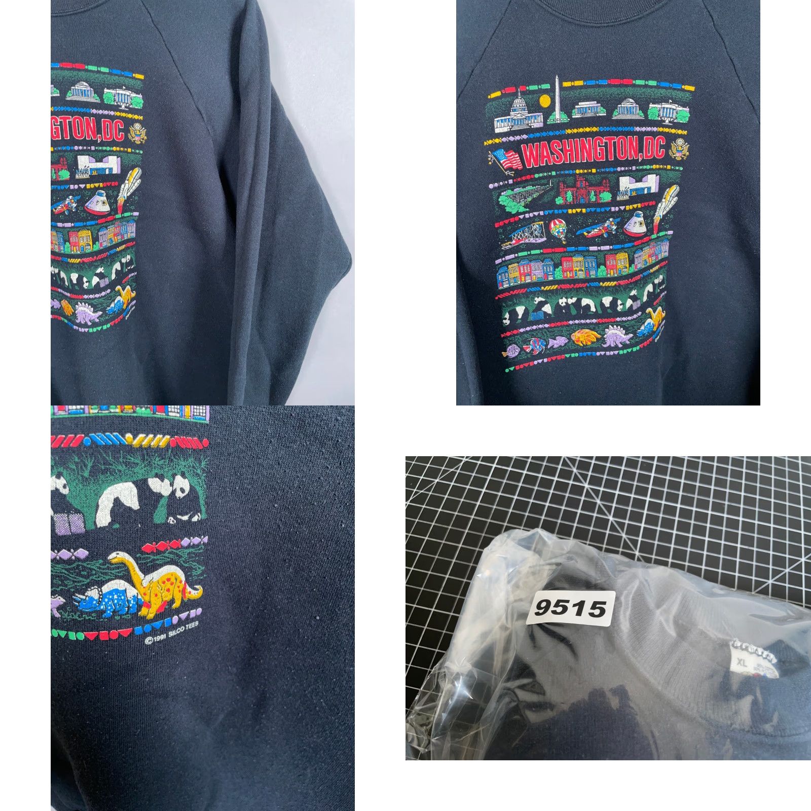 Fruit Of The Loom VINTAGE Washington DC Sweatshirt Adult XL Black Raglan Sleeves 50/50 Cotton Polyester Crew Neck Pullover 90s City Retro Fruit of the Loom Mens Size US L / EU 52-54 / 3 - 8 Thumbnail
